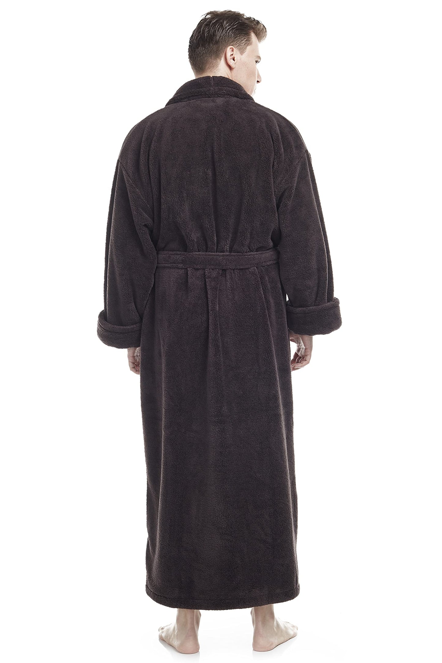Arus Men's Fleece Robe, Long Shawl Turkish Bathrobe, Charcoal, L/XL