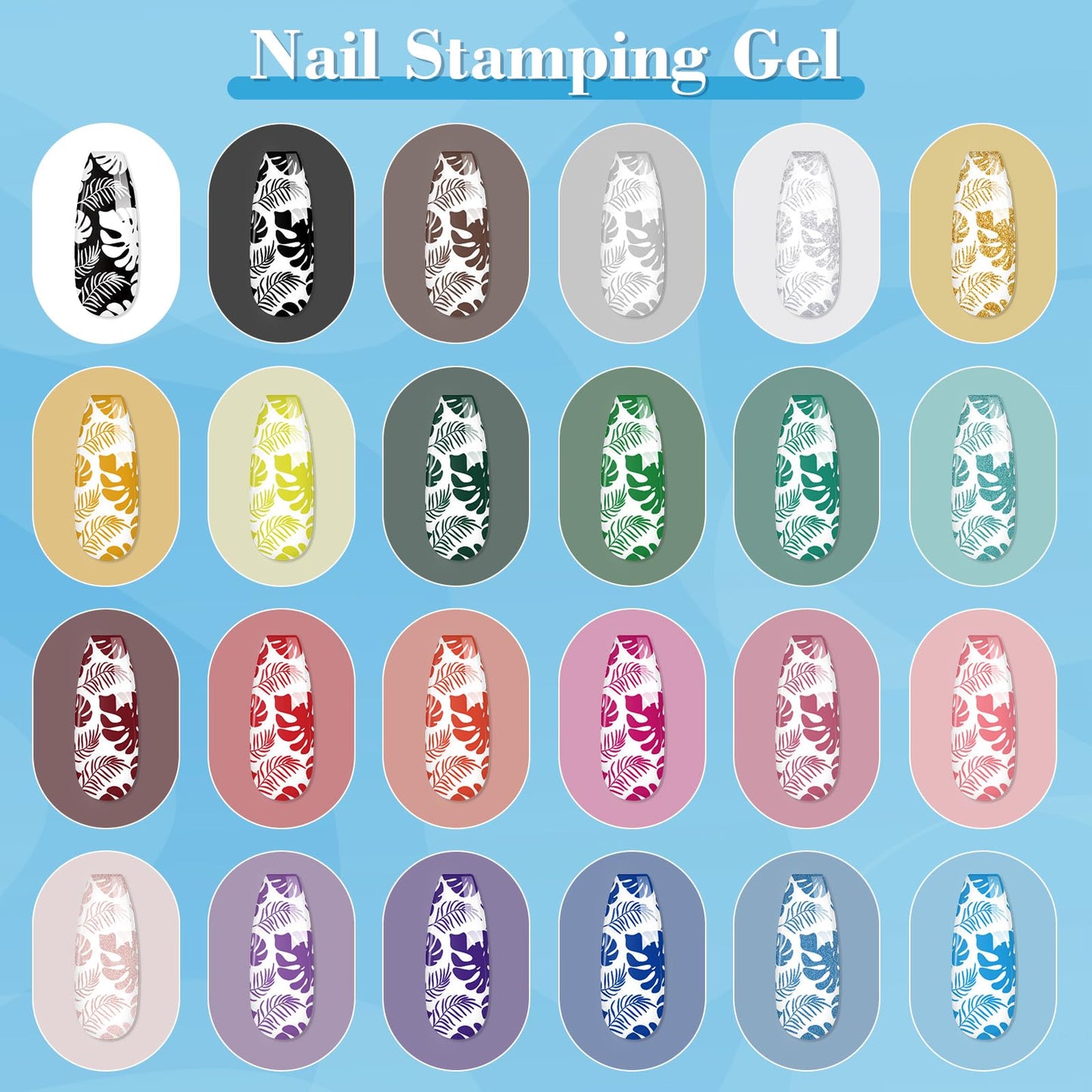 Biutee Nail Stamping Polish Gel Pack of 24 Colors 5ML UV LED Special Polish Gel Printed Nail Polish Gel Polish for nail stamping plate