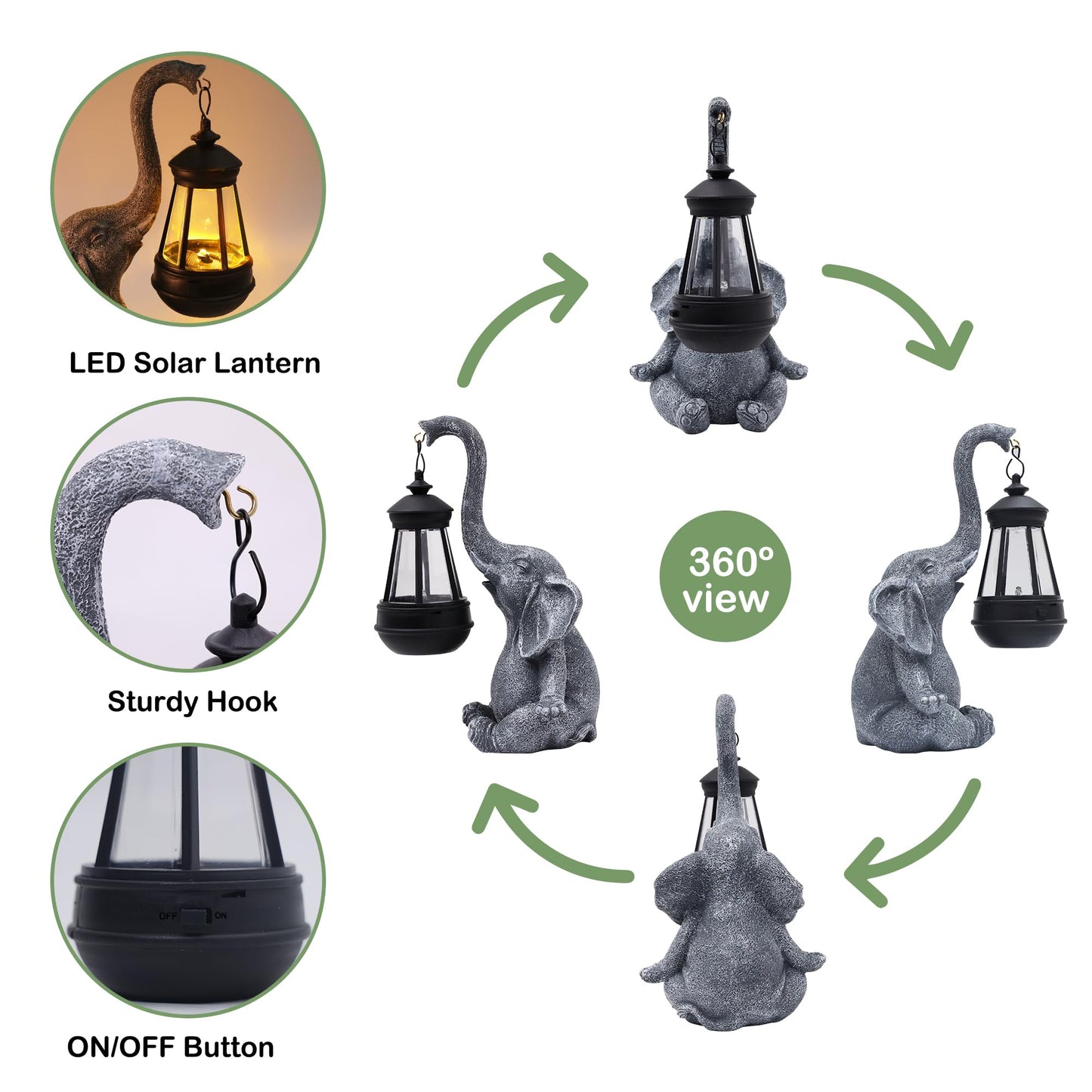 Attivolife Lucky Elephant Solar Light for Garden Decor, Outdoor Statue Waterproof Resin Figurines Lamp, Art Patio Lawn Easter Balcon Yard Ornament - Gifts for Women Mom Grandma Mother's Day Birthday