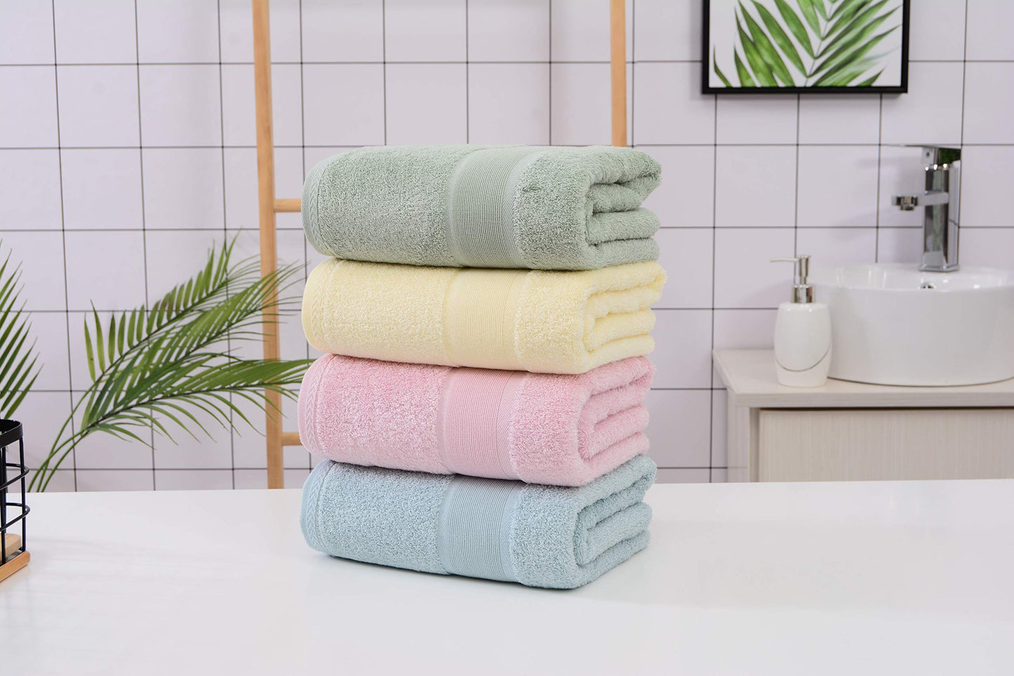 Aibaser Towels- Viscose Made from Bamboo Cotton Bath Towels-27x54inch - Natural, Ultra Absorbent Towels for Bathroom (6 Piece Set)
