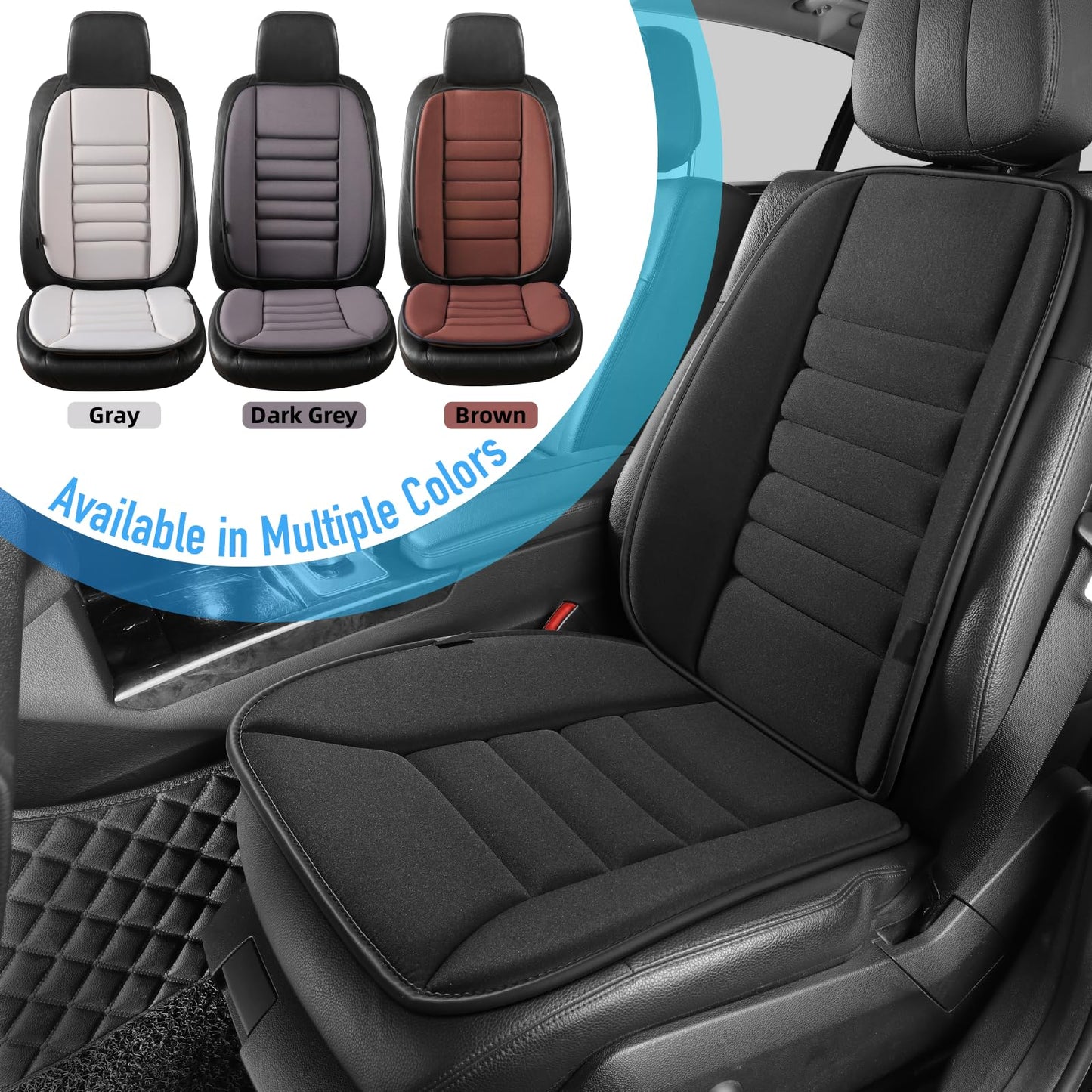 Car Seat Cushion with Lumbar Support Pillow: Front Back Cushion & Seat Cushion Full Set, Comfy Memory Foam Driving Cushion for Back-Sciatica Pain Relief, Seat Pad Suitable for Car, Truck, SUV - Black