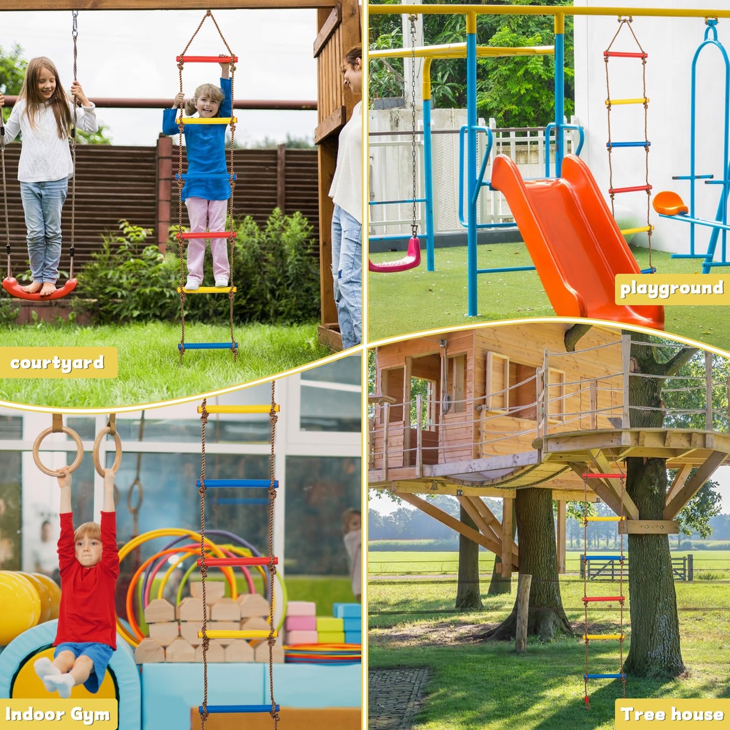 AKOZLIN 6.6FT Climbing Rope Ladder for Kids Hanging Climbing Ladder Rope Tree Swing with 1 Strap & 2 Carabiner Indoor and Outdoor Backyard Playground Play Swing