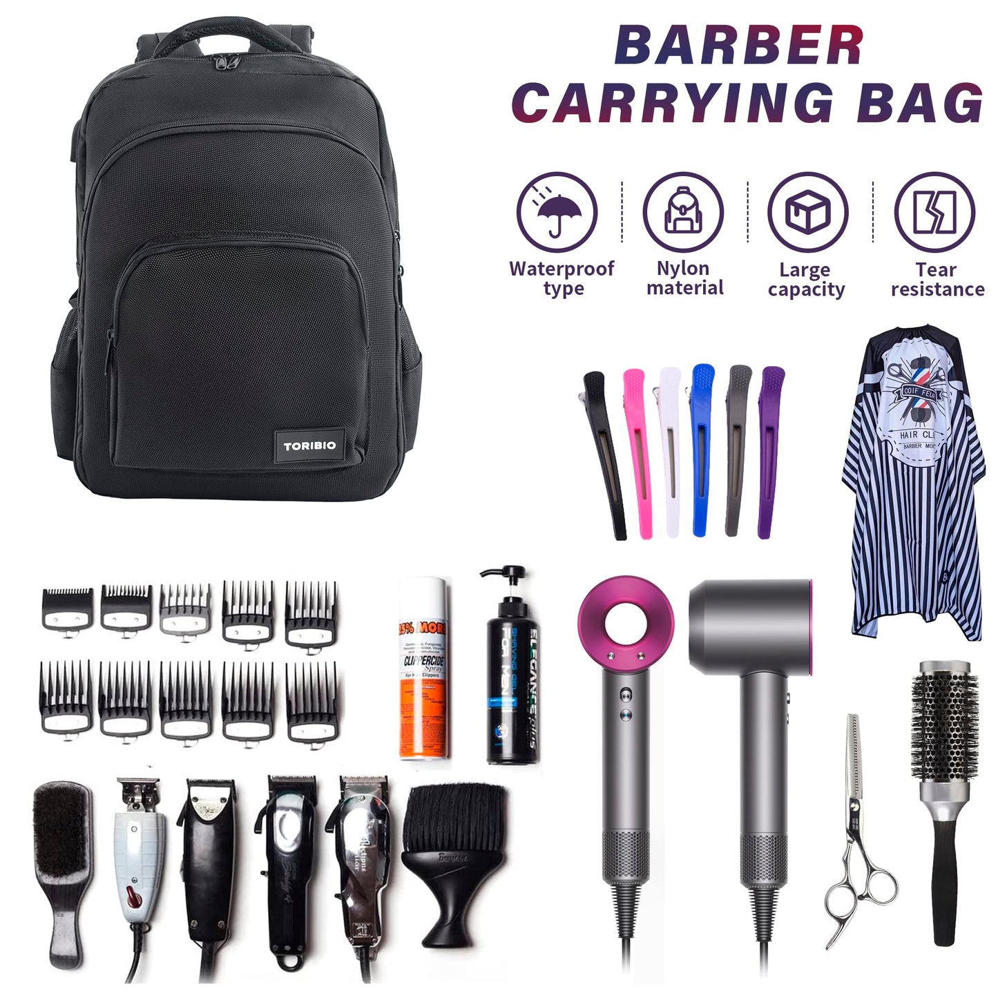 Barber Tool Bag, Large Capacity Barber Backpack Organizer Bags for Clippers and Hair Cutting Tools, Black Pro Hairdressing Backpacks Toiletry Travel Bag for Barber Tools Storage Travel Barber Case