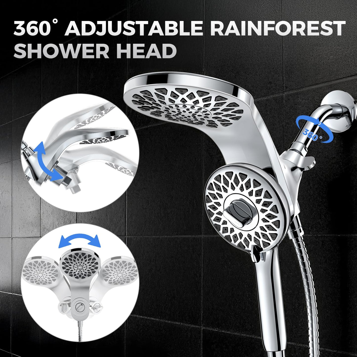 High Pressure Shower Head with Handheld : Rain Shower Head with 10 Sprays Modes - Dual Showerhead with Upgrade Knob Spray Mode Selector and Magnetic Guidance Docking System