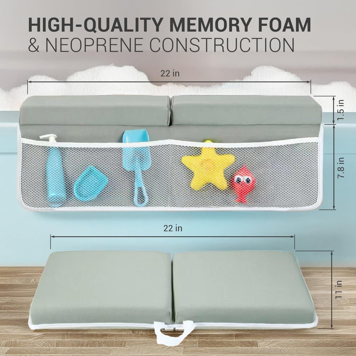 COLSEN Baby Bath Kneeler and Elbow Kneeling Rest Pad Set – Comfortable, 1.5” Thick, Painless, Non-Slip, Foldable Bathing Parent time Mat, with Toy Organizer for Babies and Toddler While Sitting Up