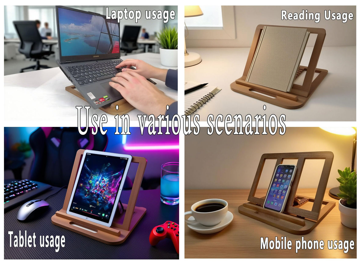 SummitRush Wooden Laptop Stand for Desk & Wood - Style Laptop Stand, Foldable and Adjustable Ergonomic Notebook, Book, Phone & Tablet Stand, 6 - Gear Angle Adjustment, Cooling for 10-15.6 Inch