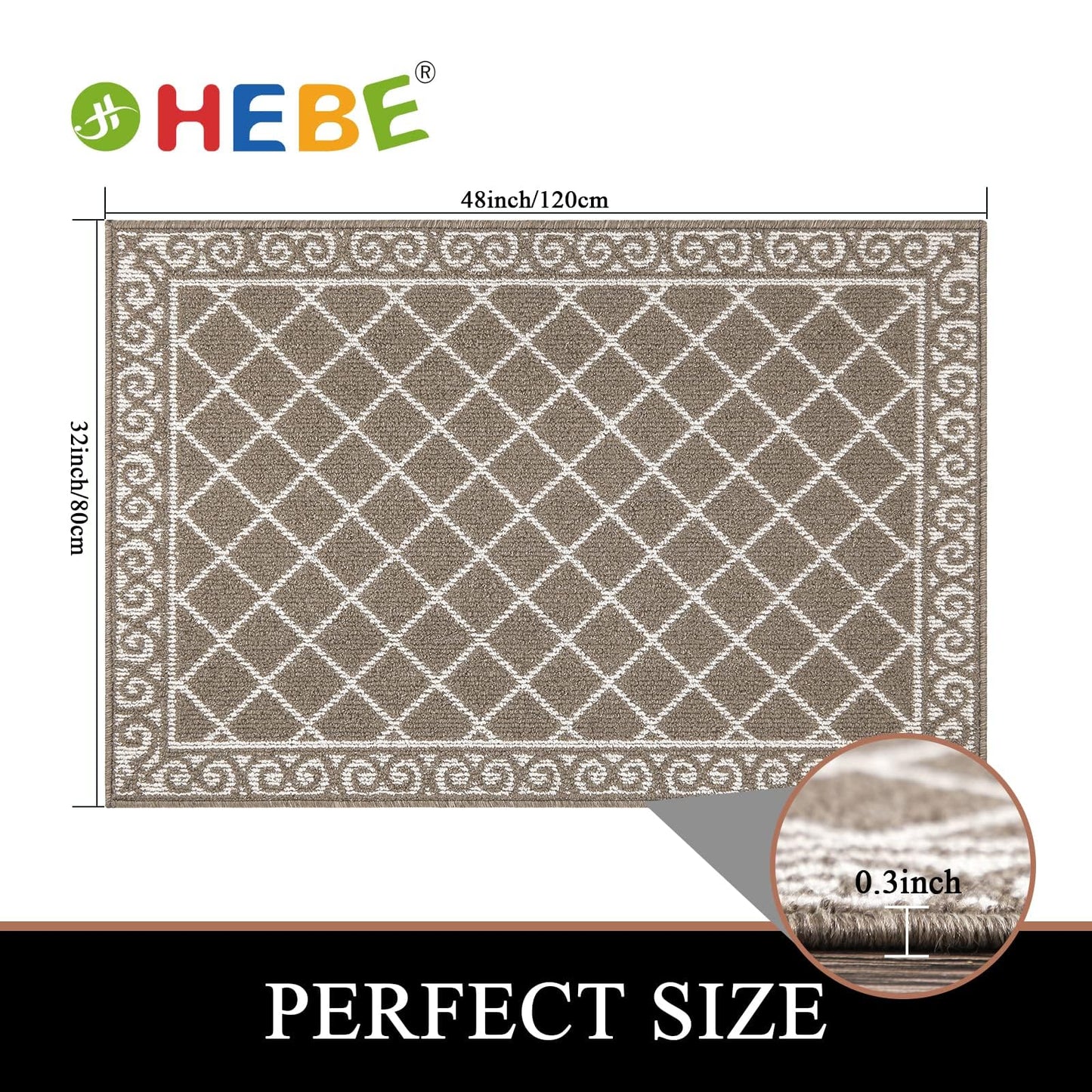 HEBE Indoor Door Mat, 32" x 48" Non Slip Absorbent Resist Dirt Front Door Mats Indoor, Washable Inside Floor Mat, Durable Low Profile Welcome Mat Entrance Rugs Entry Rug Mat for Entryway, Brown