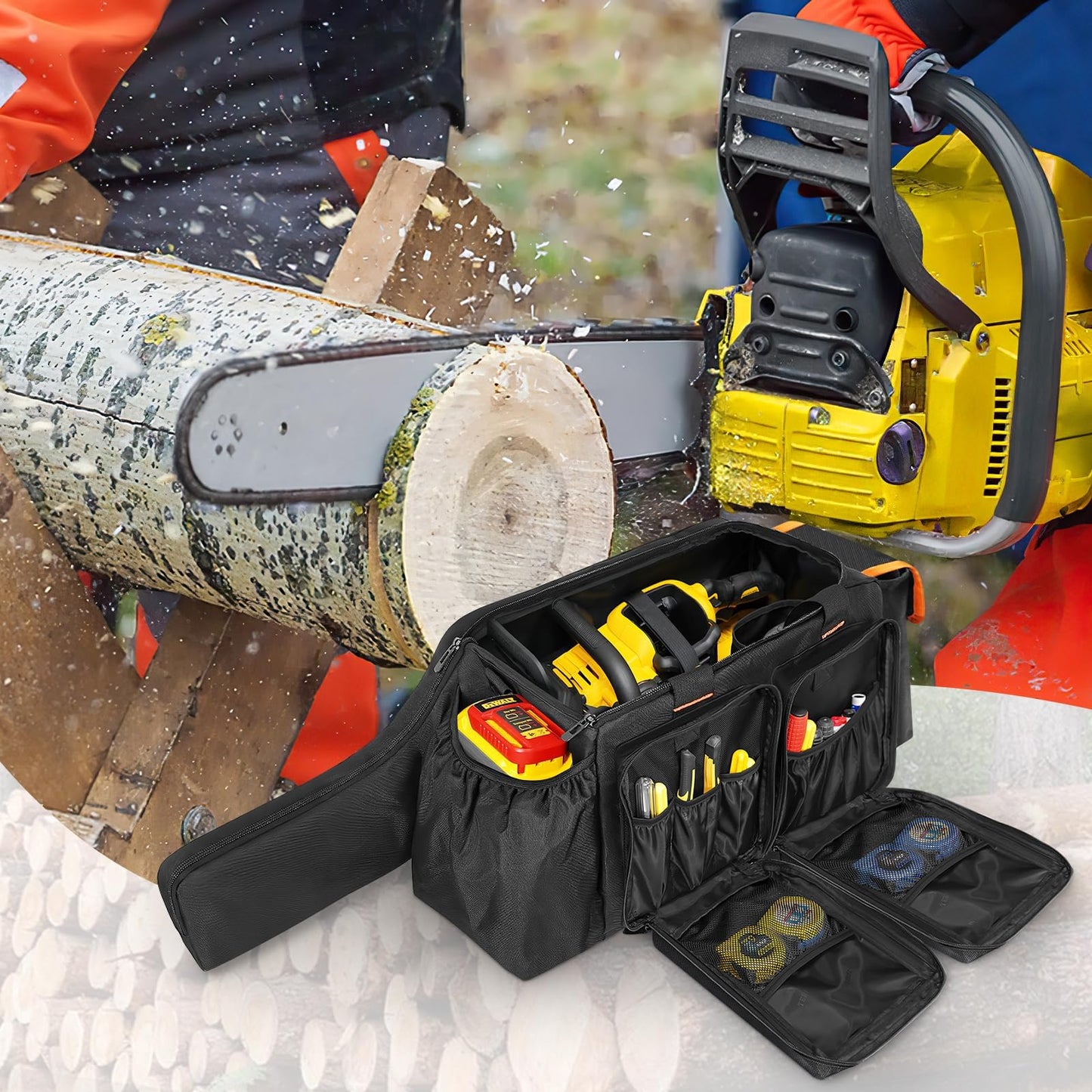 XIDIHF 14"/16"/18" Chainsaw Case, Chainsaw Storage Bag Compatible with EGO+, Dewalt, Greenworks Cordless Power Chainsaws & Accessories, Black