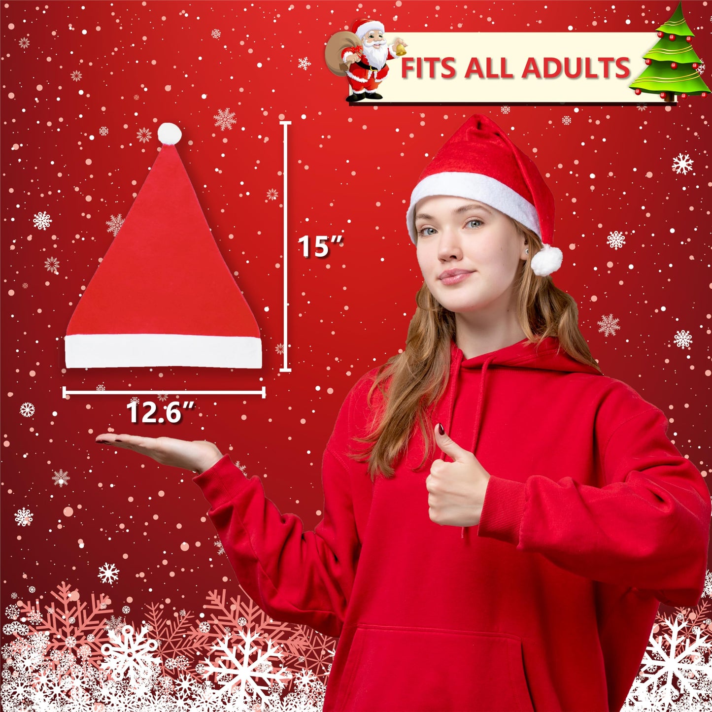 108pcs Sant Hats,Comfortable Santa Hats Adult Bulk,Red Classic Santa Claus Caos for Adults,Gorros De Navidad