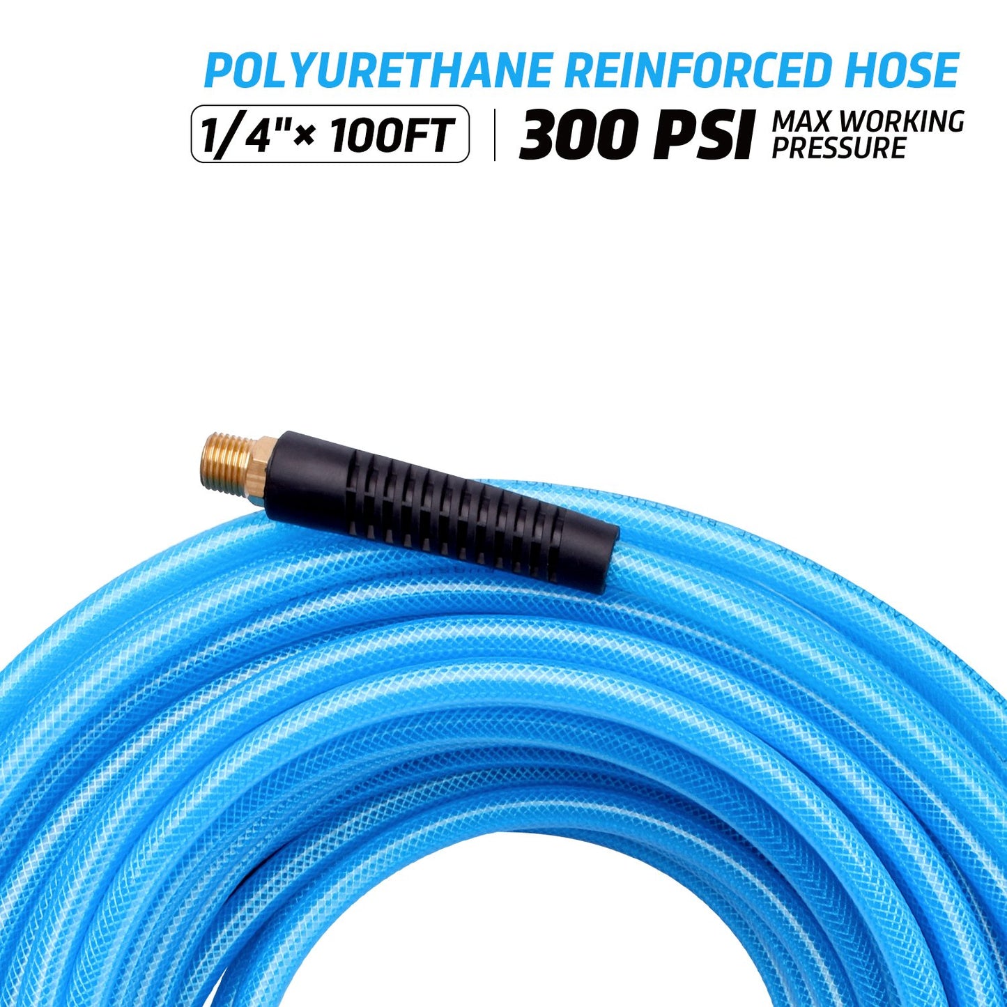 WYNNsky Reinforced Polyurethane (PU) Air Hose, 1/4" x100ft, 300 PSI, Air Compressor Hose with 1/4" MNPT Brass Endings