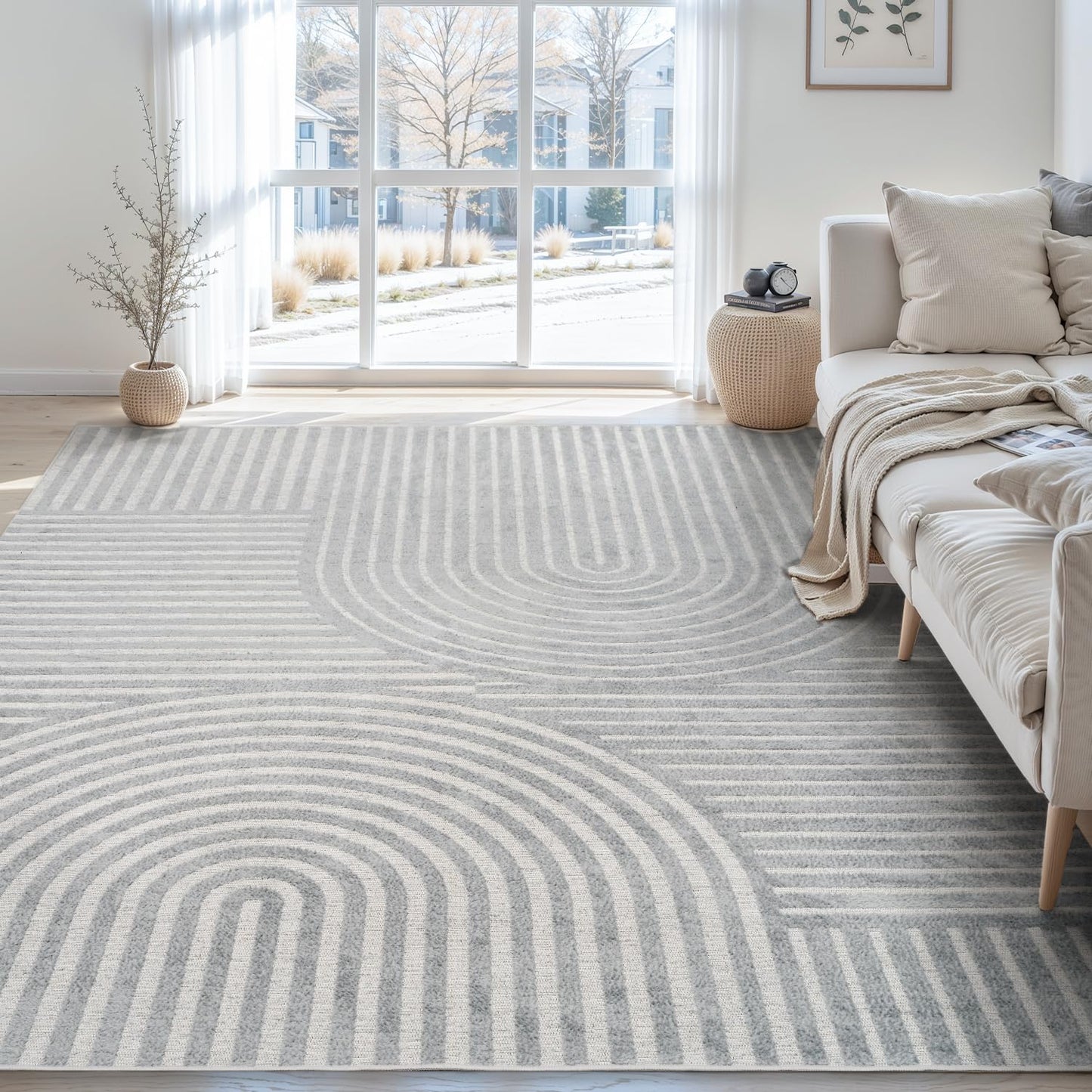 Boho Area Rug 5x7 Machine Washable Rugs for Living Room Non Slip Soft Carpet Geometric Jacquard Textured Carpet for Bedroom Dining Nursery Office Living Room Rug-Smoke Grey