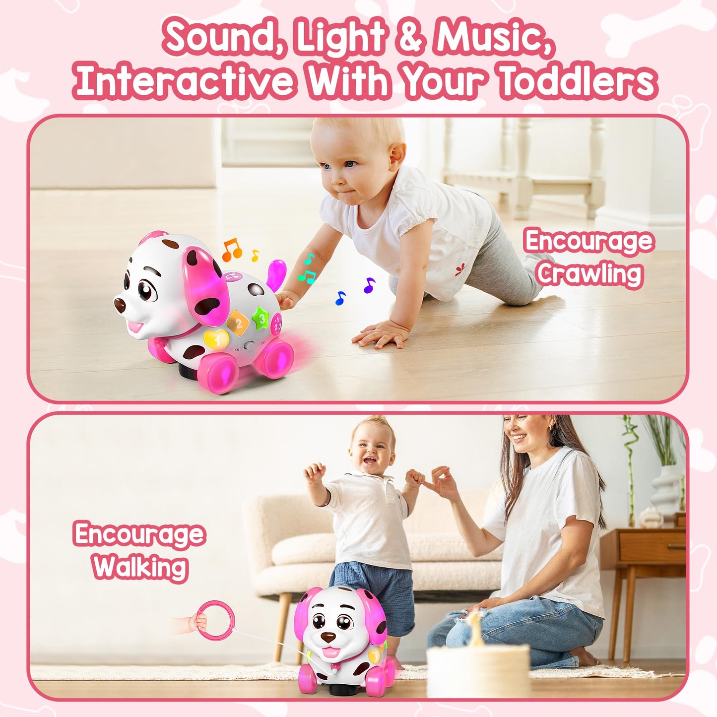 Puppy Toys for 1 Year Old Girl Gifts, Musical Baby Toys 6-12-18 Months, 1st First Birthday Girl Gifts for Boy, 1 Year Old Present, Bilingual Toddlers Learning Toy with Music Light