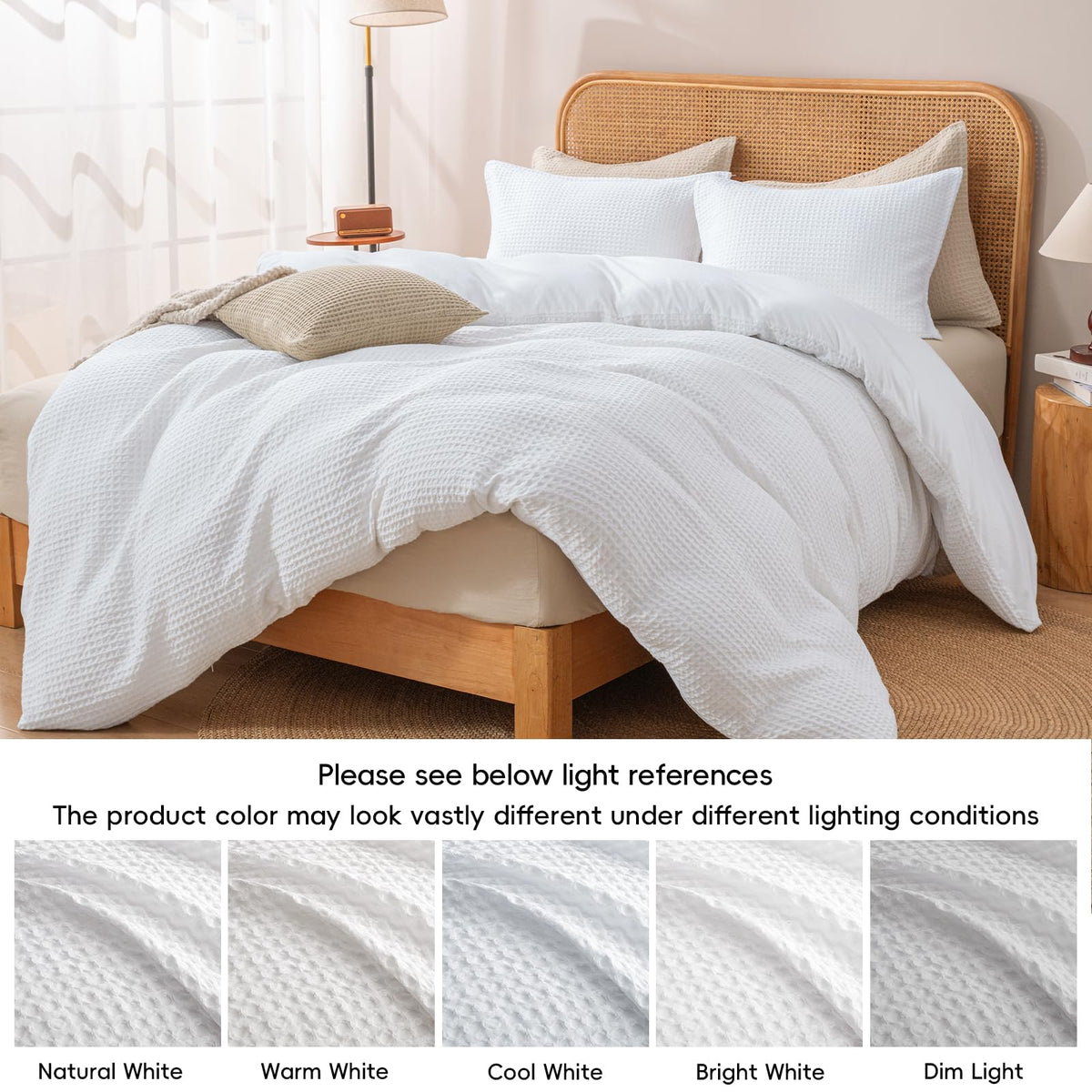 PHF Waffle Weave Duvet Cover Set Queen Size, No Snagging Ultra Soft Luxury Textured Comforter Cover for All Season 3pcs, Durable Bedding Duvet Set with 2 Pillow Shams, 90"x90", White