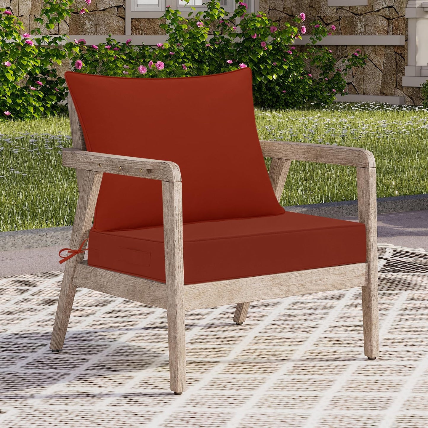 downluxe Outdoor Deep Seat Cushions Set, Patio Cushions for Outdoor Furniture, Sofa, 24" x 24", Brick Red, 2 Piece Set