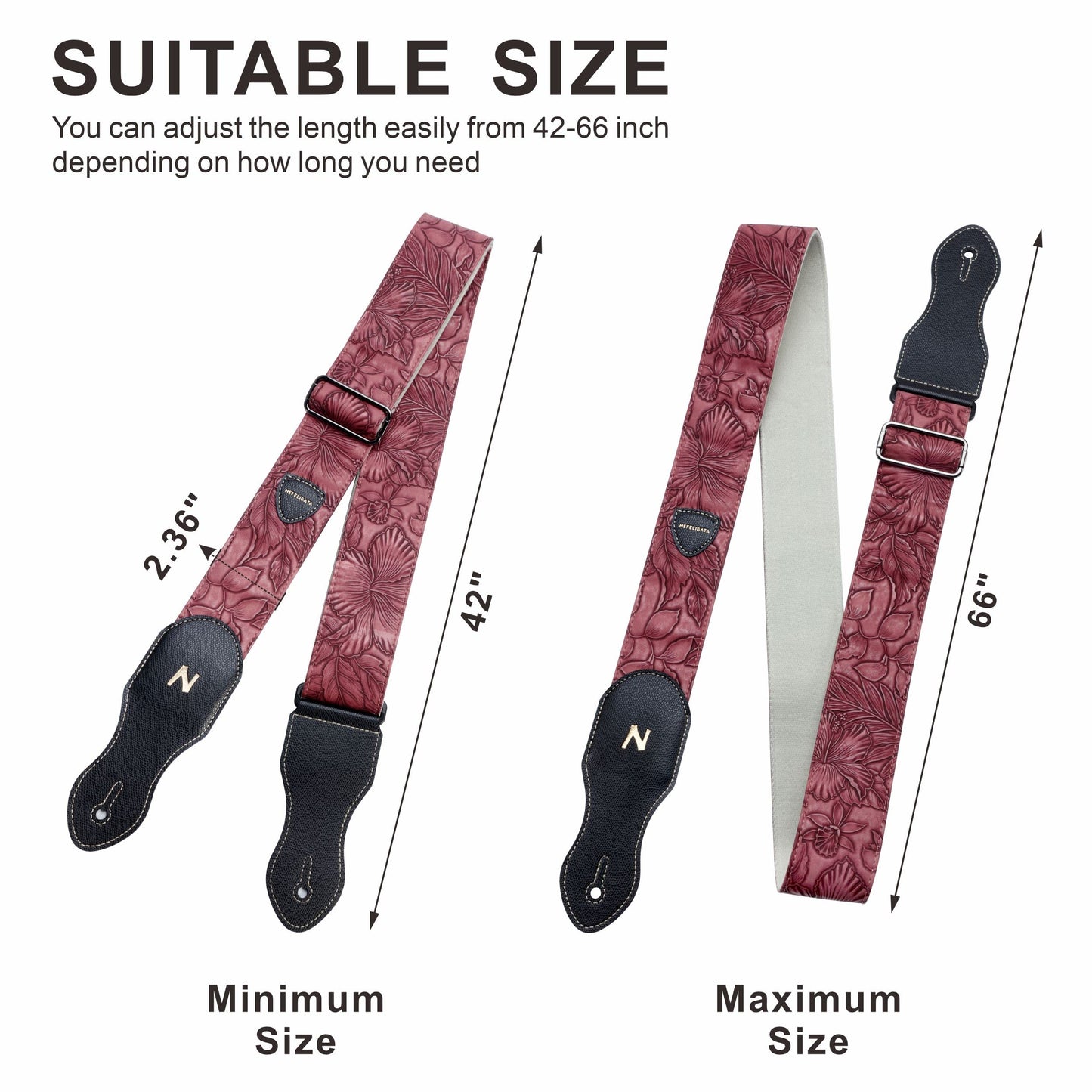 Nefelibata Guitar Strap with Pick Pocket,2.3 inch Porter Style Leather Carving Guitar Straps with Leather Ends,60s Vintage Style Include Guitar Picks,Strap Button and Strap Locks (Red)