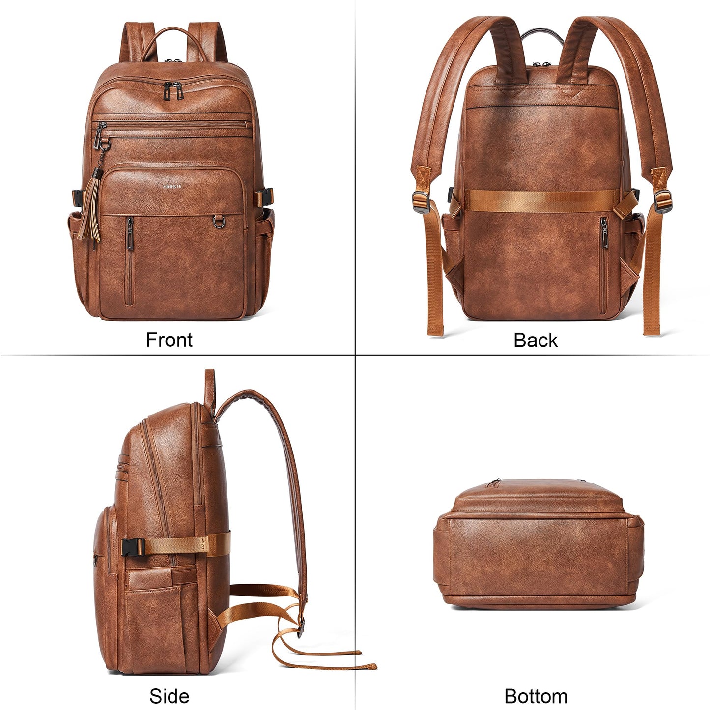 SHRRIE Vegan Leather Laptop Backpack for Women,17 Inch Computer Backpack Purse for Work Business College Travel Teacher Nurse with Anti-theft Pocket & Giant Tumbler Holder Pocket