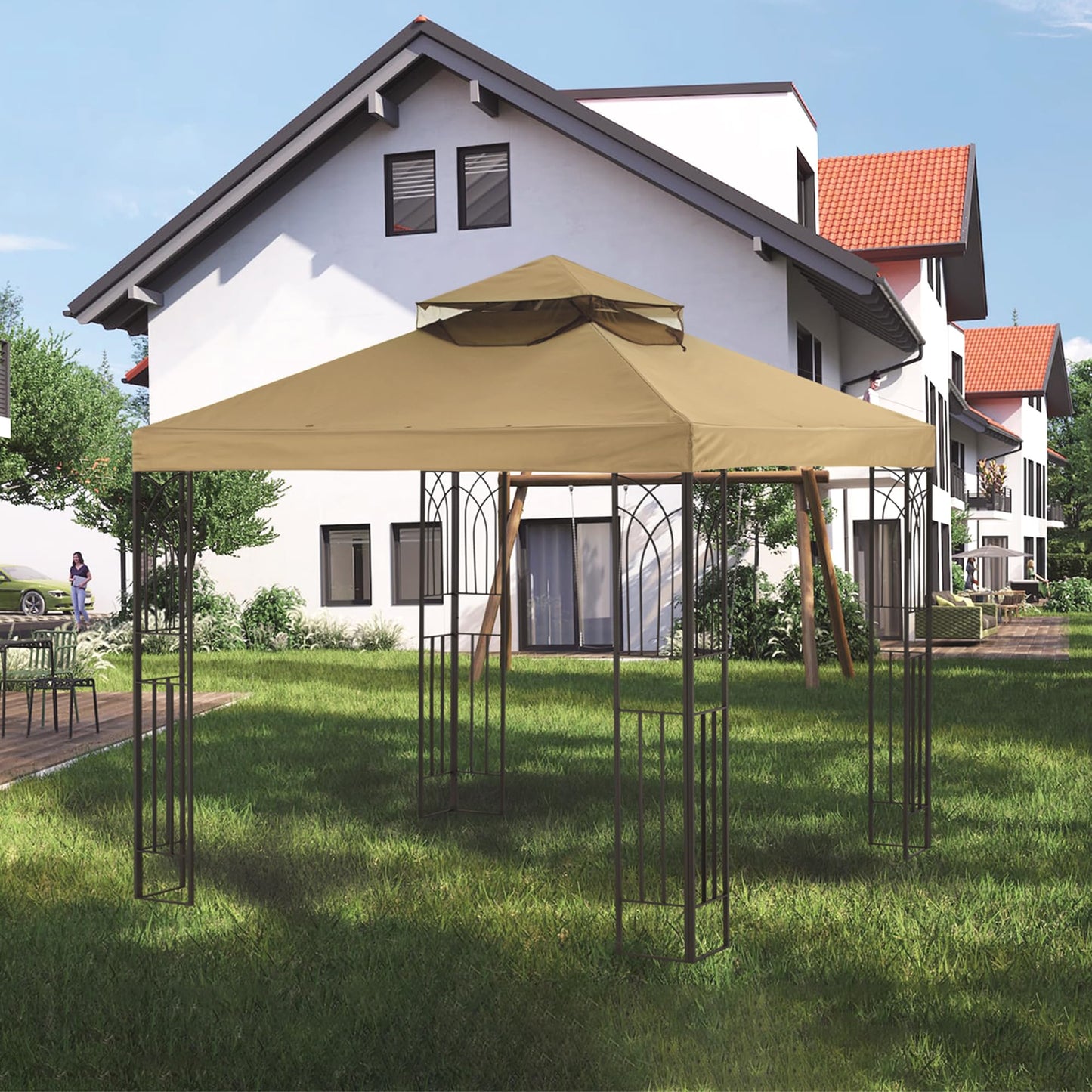 SCOCANOPY 8'x8' Gazebo Cover Replacement Canoy Top Compatible with Canadian Tire Living Crawford Gazebo, Fit for RONA 8x8 Gazebo #088-1067-8,Khaki