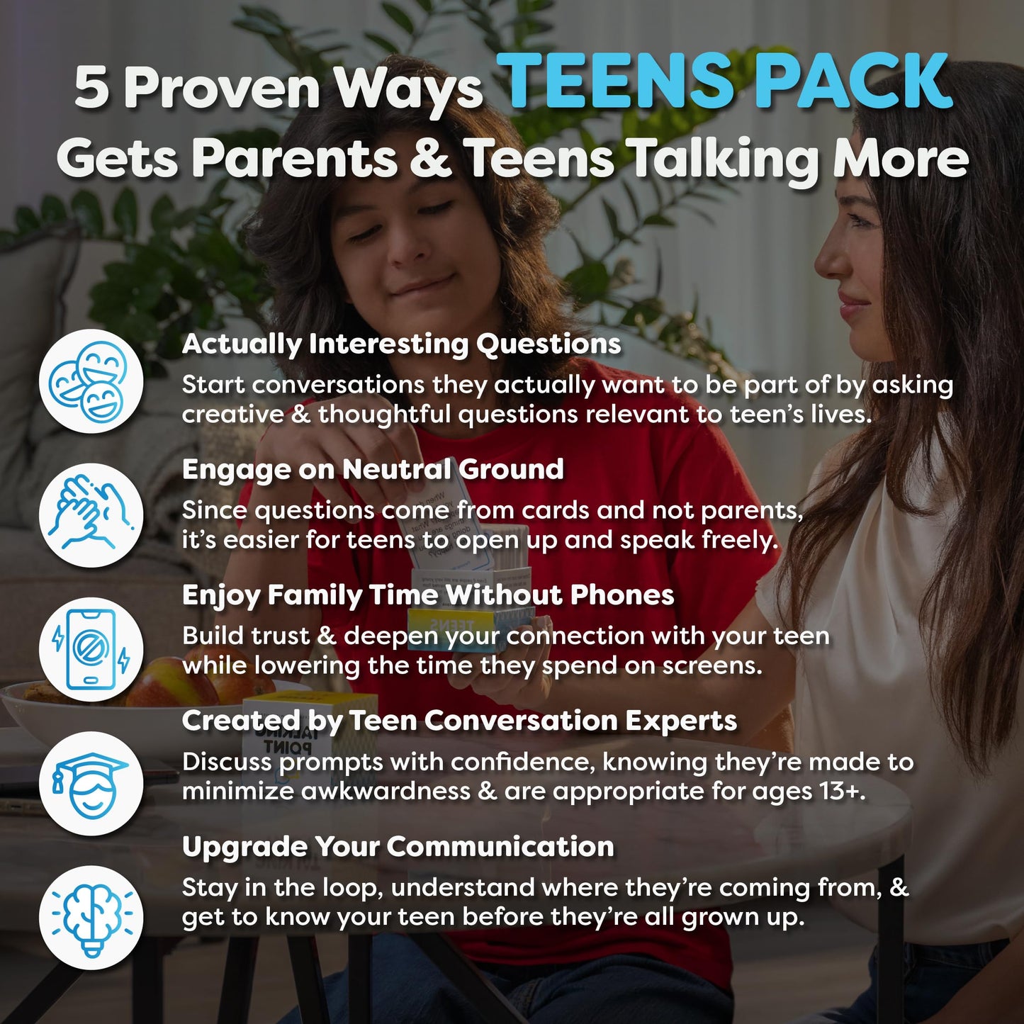 200 Teens Conversation Cards - Connecting Parents with their Teenagers - Reduce Screentime with Fun & Deep Conversation - Avoid Conflict, Improve Communication & Learn More About Your Teen Boy or Girl