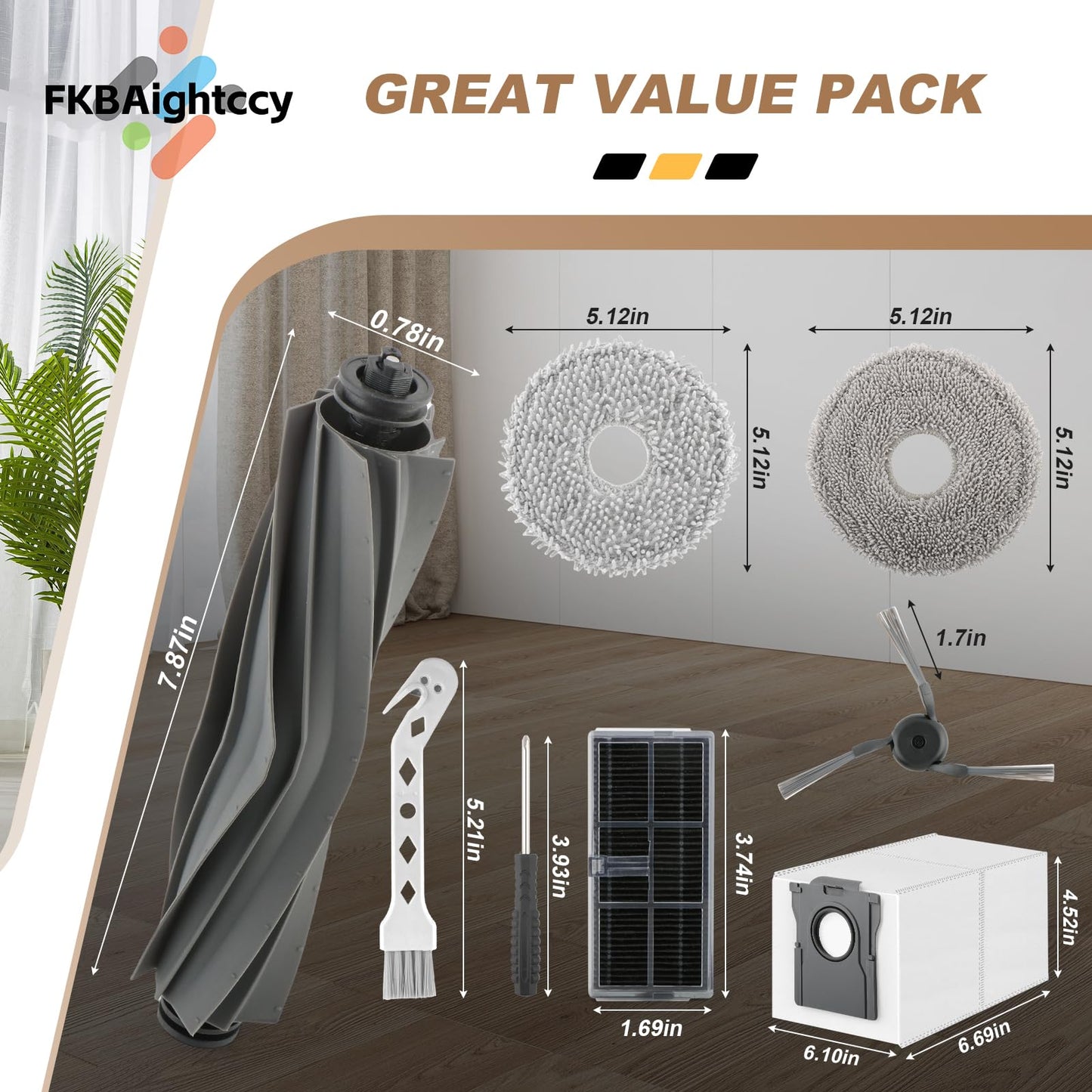 28Pack Dust Bag Replacement Accessories for MOVA P10 Pro Ultra Vacuum Cleaner 2 Main Brushes 8 Side Brushes 6 Hepa Filters 6 Dust Bags 4 Mop Pads 1 Cleaning Brush 1 Screwdriver