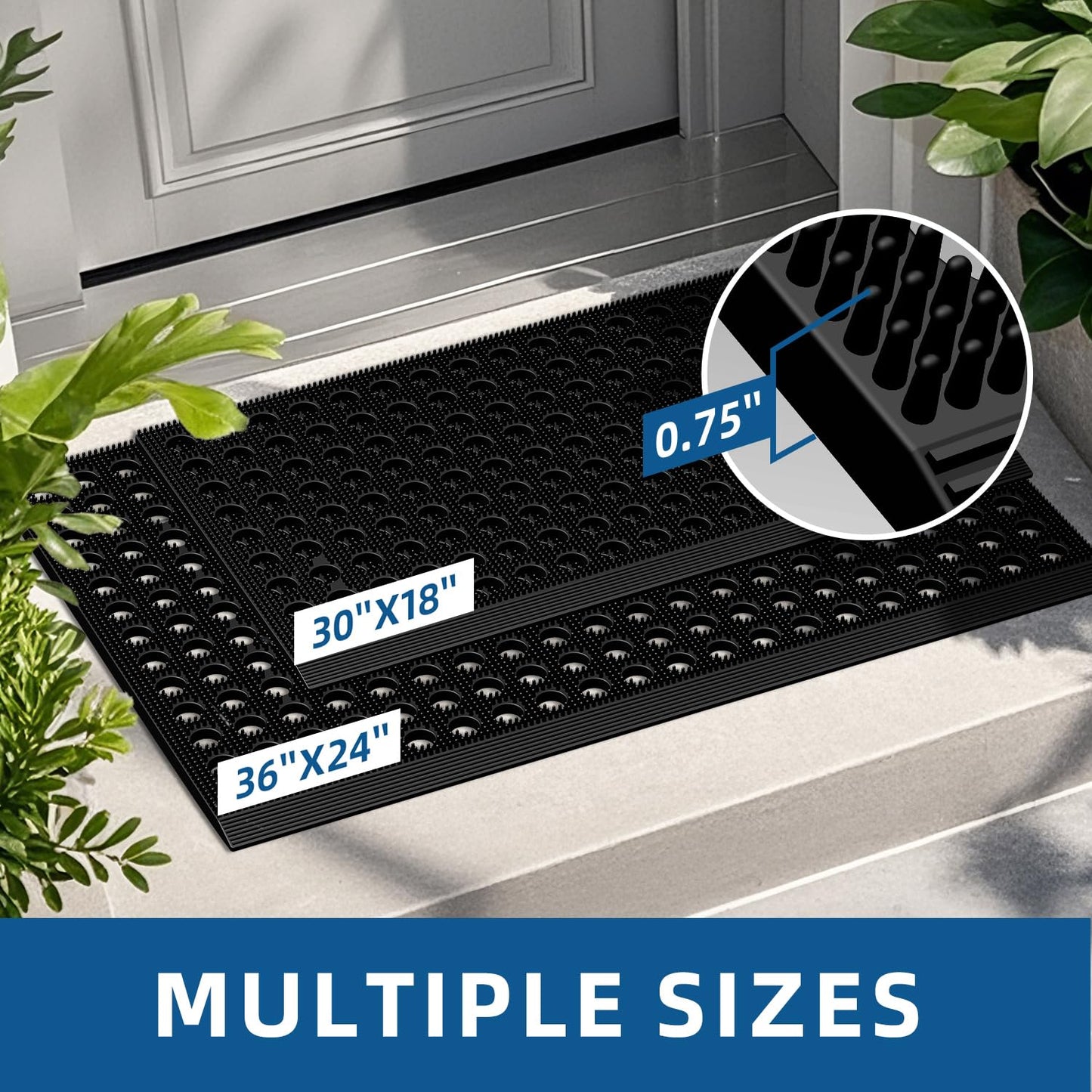 Mibao Front Door Mat, Heavy Duty All Weather Dirt Trapping Waterproof Non-Slip Drainage Welcome Entrance Doormats, Mud Mat for Garage Home Pool Entry Commercial, 29.5" x 17", Black