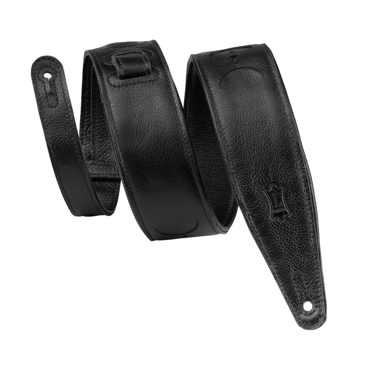 Levy's Leathers 2.5" Padded Garment Leather Moon Phases Embroidery Guitar Strap, Adjustable from 48" to 55.5"; Black (MG317MP-BLK-BLK)