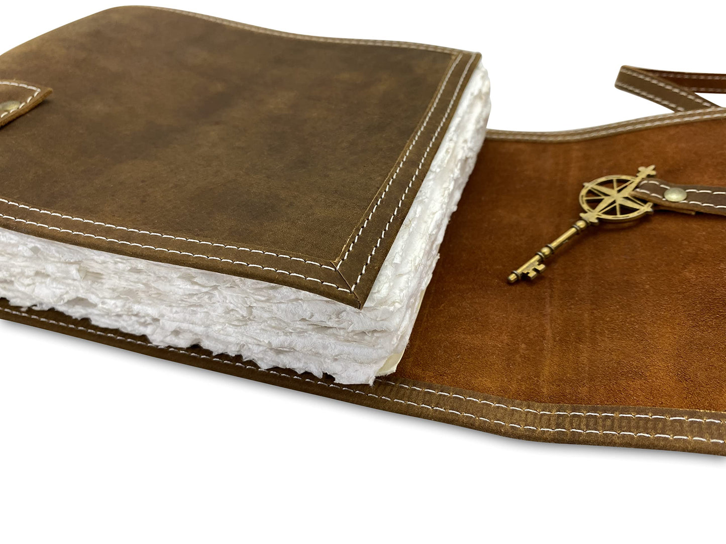 Wanderings Brown Leather Watercolour Journal - 6" x 8" (15.2 x 20.3cm) - Genuine Leather Art Journal with Handmade Deckle Edge Paper - 350 GSM Cold Press Paper
