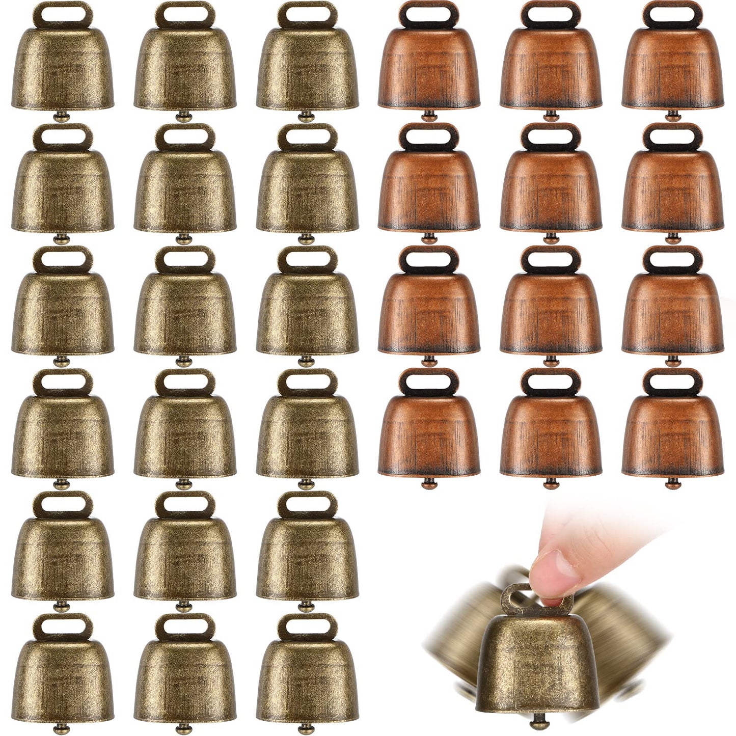 40 Pcs Small Brass Bells for cow Horse Sheep, 2 Colors (Copper & Bronze) - Cattle Goat Farm Animal Bells for Dogs Collar, Long Distance(Classic Style)