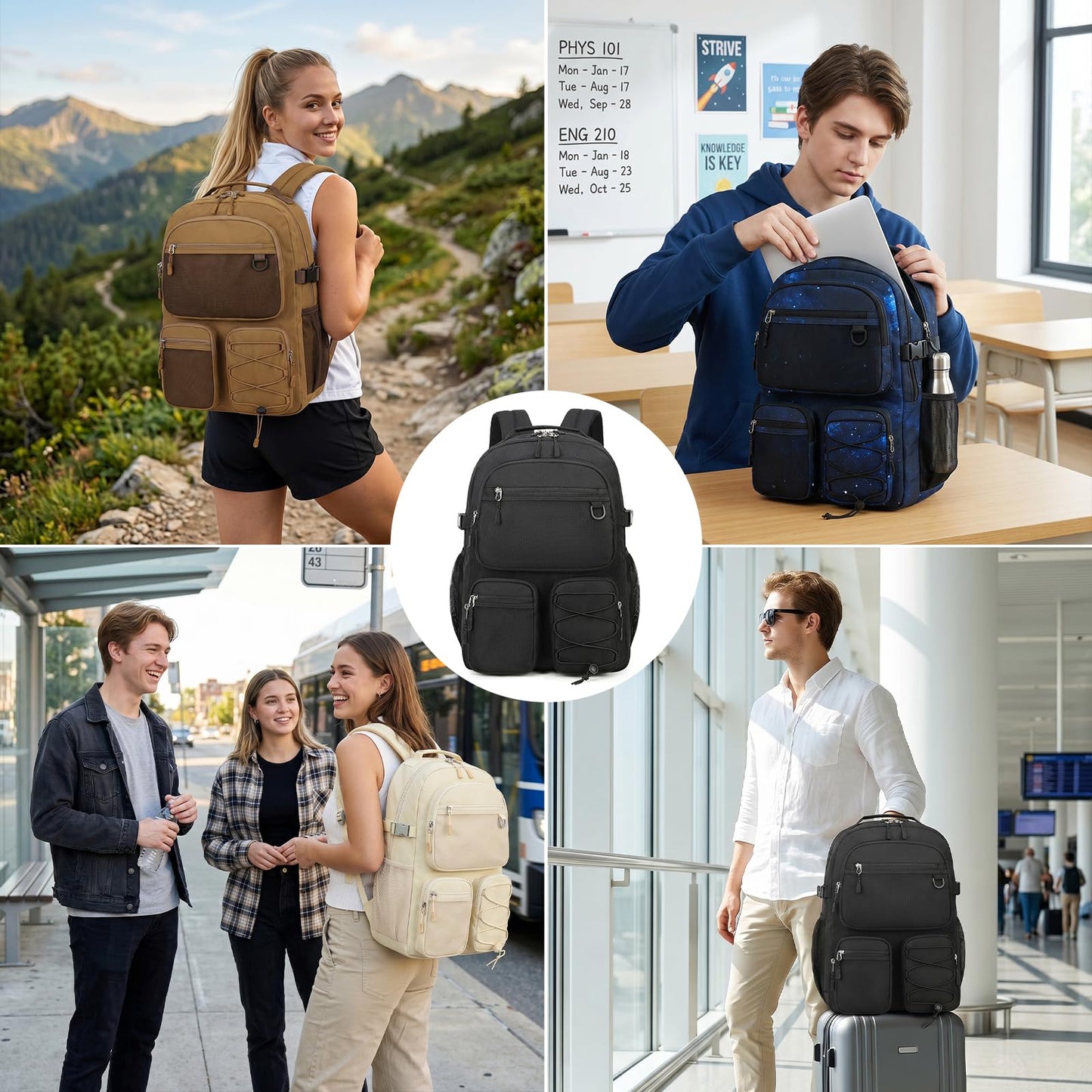 Lohol Multi-Pocket Backpack for Travel College, Heavy Duty Big Bookbag with 15.6 inch Laptop Compartment (Purple Galaxy