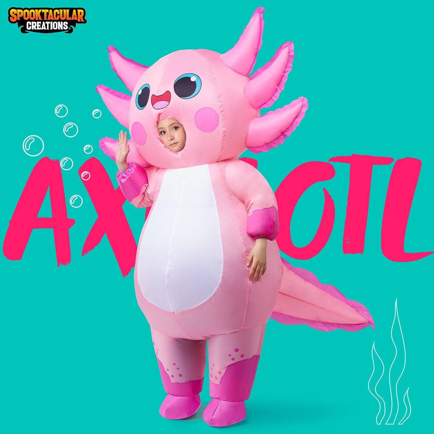 Spooktacular Creations Kids Inflatable Costume, Full Body Pink Axolotl Air Blow Up Halloween Costumes
