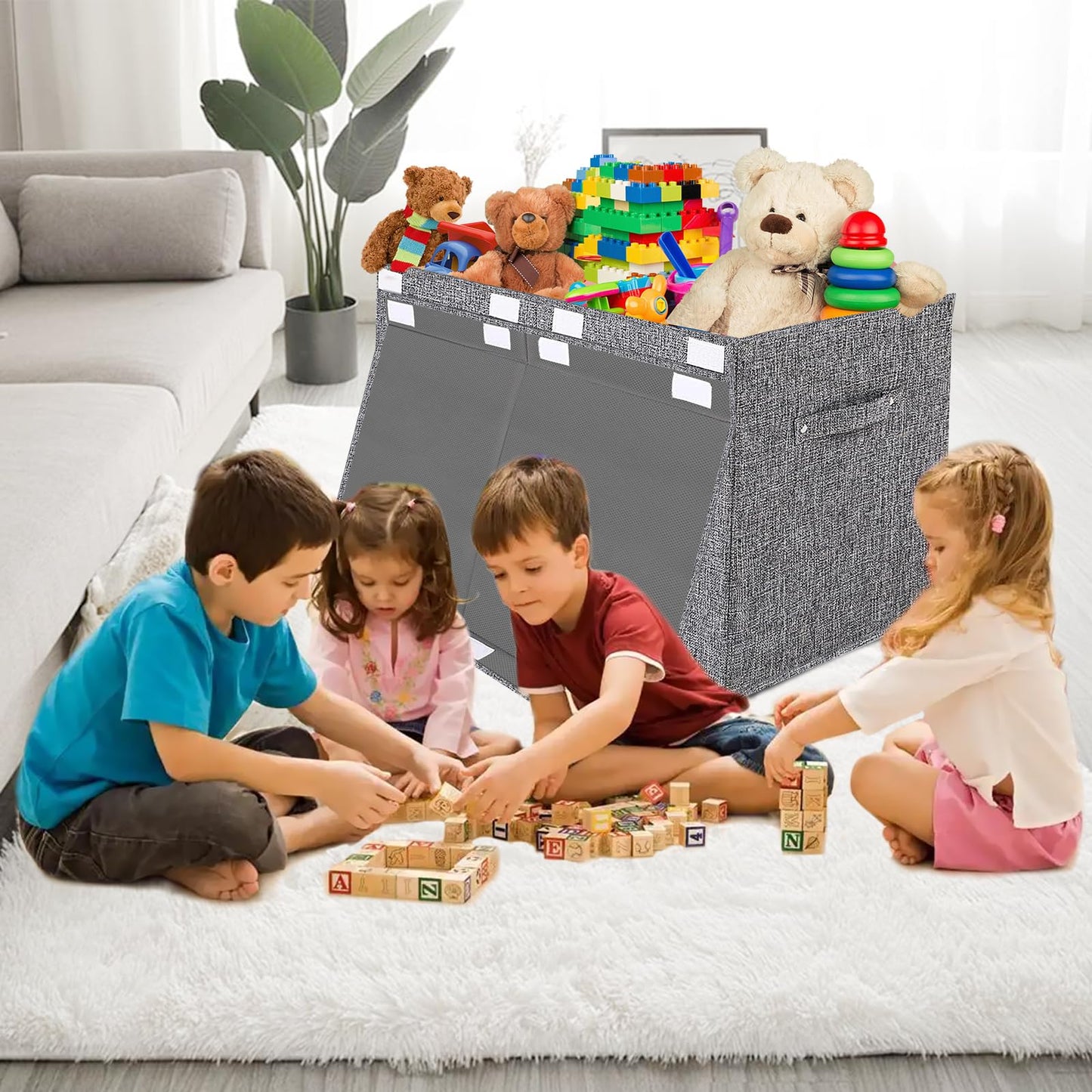 VERONLY Large Toy Box Chest Storage with Lid - Collapsible Kids Toys Boxes Organizer Bins Baskets Container with Handles for Boys, Girls, Nursery, Playroom, Clothes, Blanket, Bedroom(Light Gray)