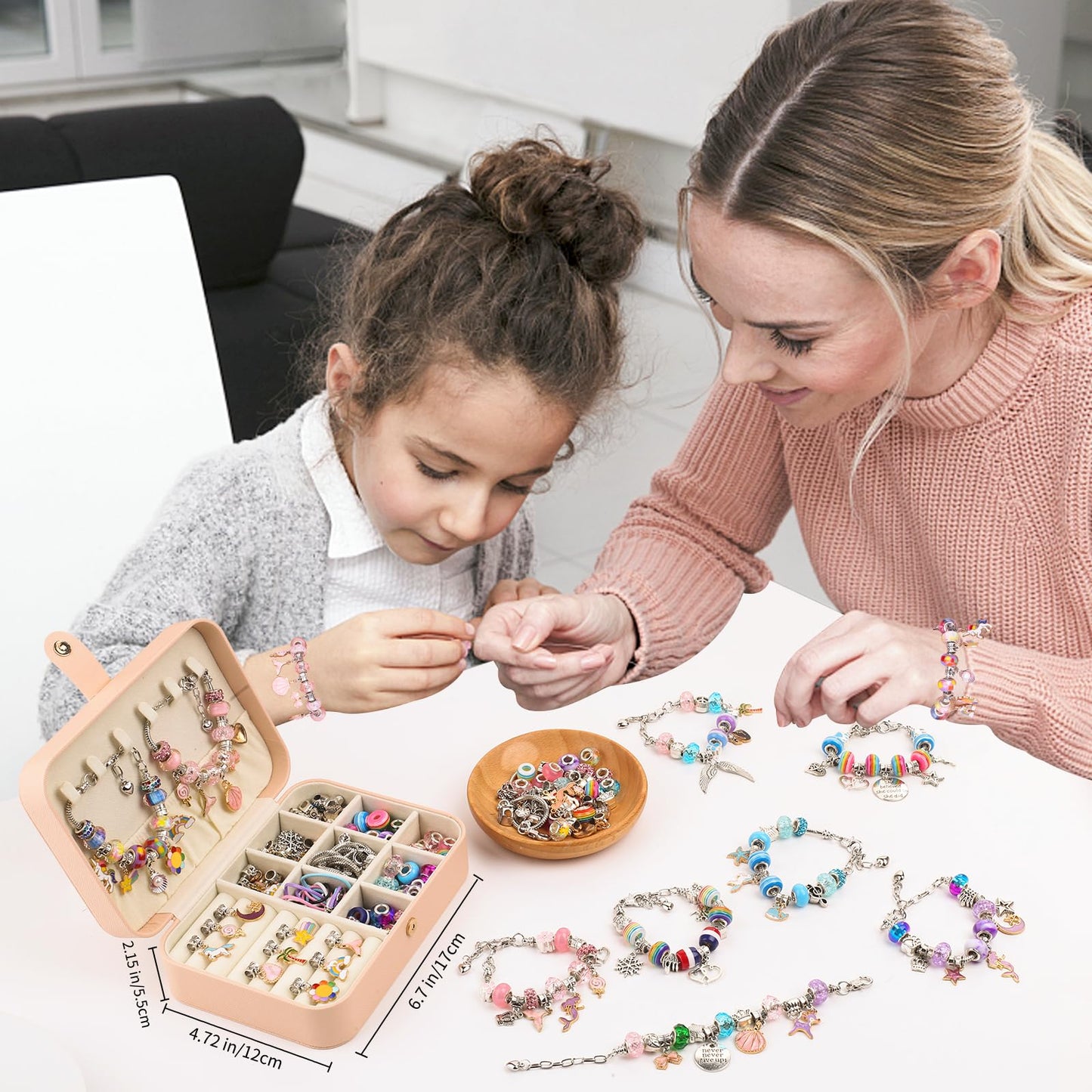 UFU Charm Bracelet Making Kit, 120Pcs DIY Jewelry Making Kit Arts & Crafts Gift for Girls 5 6 7 8-12, A Sweet Birthday Gift & Toy to Inspire Imagination & Creativity, with Portable Jewelry Box