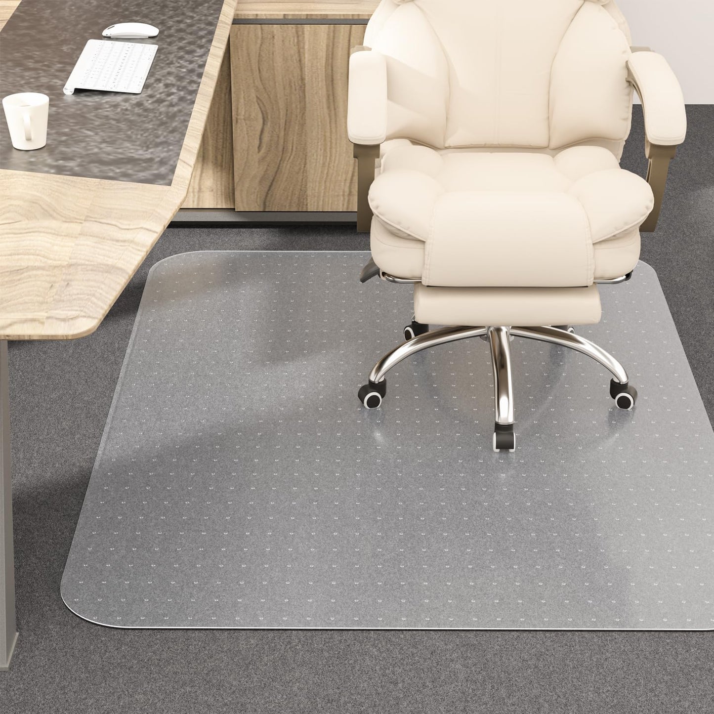 MESHDO Office Chair Mat for Carpet, 48" X 60" X 0.09" Clear PVC Carpet Chair Mat with Non-Slip Studded for Home and Office Low Pile Carpets