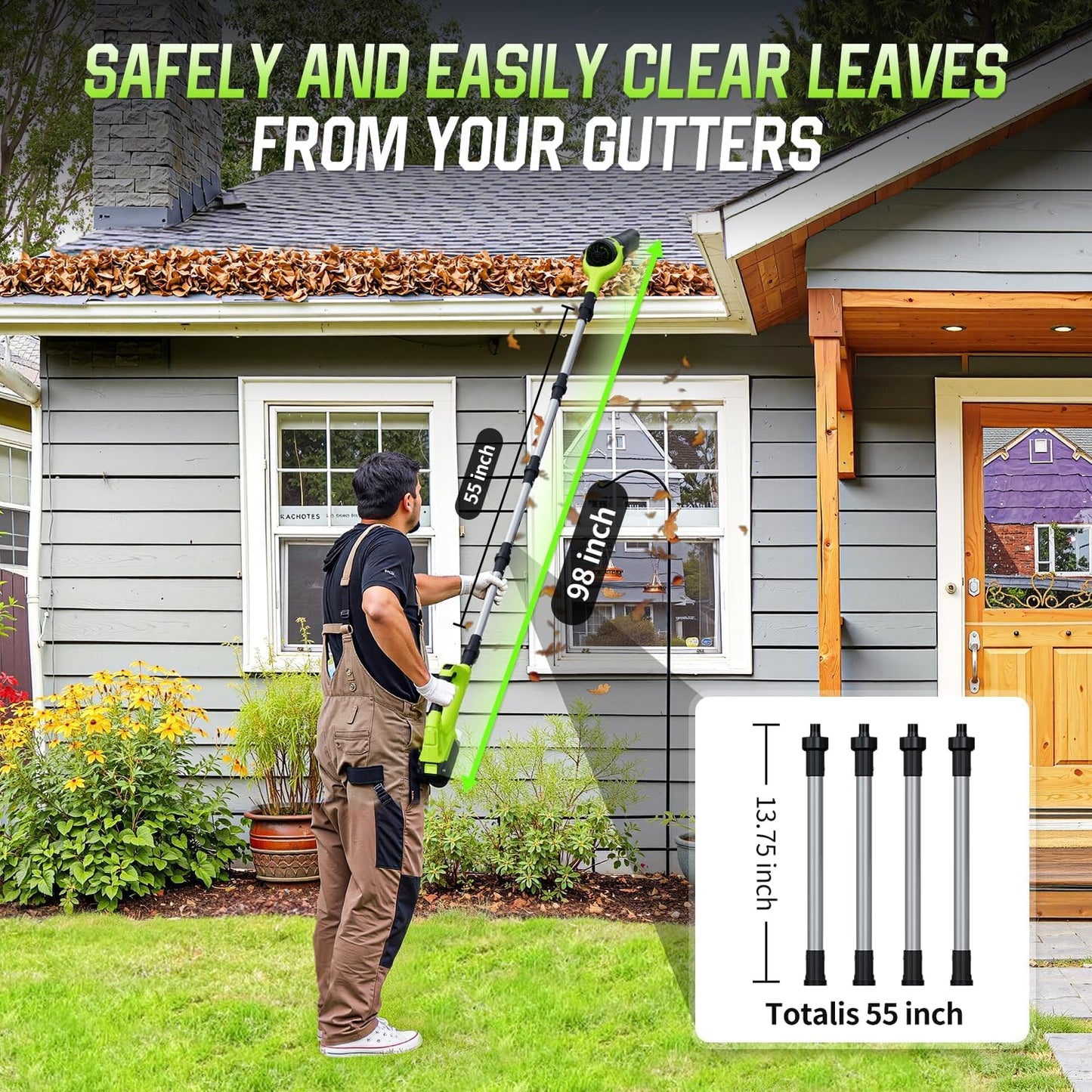 PEAKVONDER Cordless Leaf Blower, 260,000 RPM Turbo Jet (580 CFM/180 MPH),2 * 4.0/3.0Ah Batteries & Fast Charger, with Gutter Cleaning Extension Attachment Kit for Lawn Care