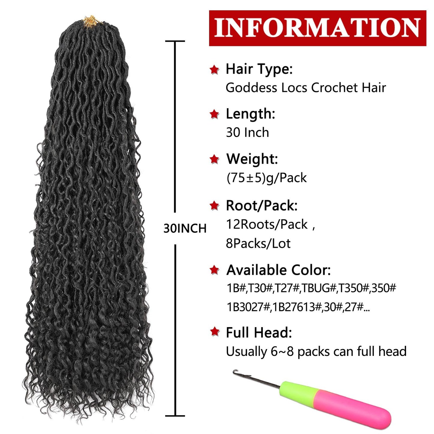 Xtrend 8 Packs River Boho Faux Locs Crochet Hair 12Strands/pack Wavy With Curly Hair Pre-looped Synthetic Bohemian Goddess Locs Crochet Braids Hair Extensions (1B 30Inch)