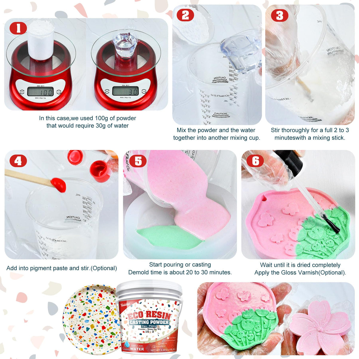 Eco Resin Casting Powders 4500g/10lbs - All-in-One Casting Resin Kit for Beginners, Water-Based & Fast Curing, 20-30 Minutes Demolding - Water Activated Plaster Powder for Crafts, Art, DIY Home Decor