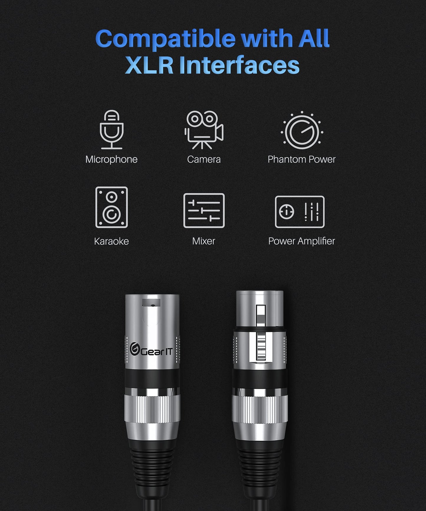 GEARit XLR Male to Female Microphone Cable (100 Feet, 1 Pack) 3-Pin Balanced Shielded Mixer, Recording Studio, Podcast - Black