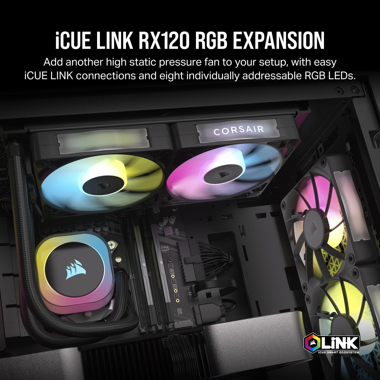 CORSAIR iCUE Link RX120 RGB 120mm PWM Fan - Magnetic Dome Bearing - Single Fan - Black
