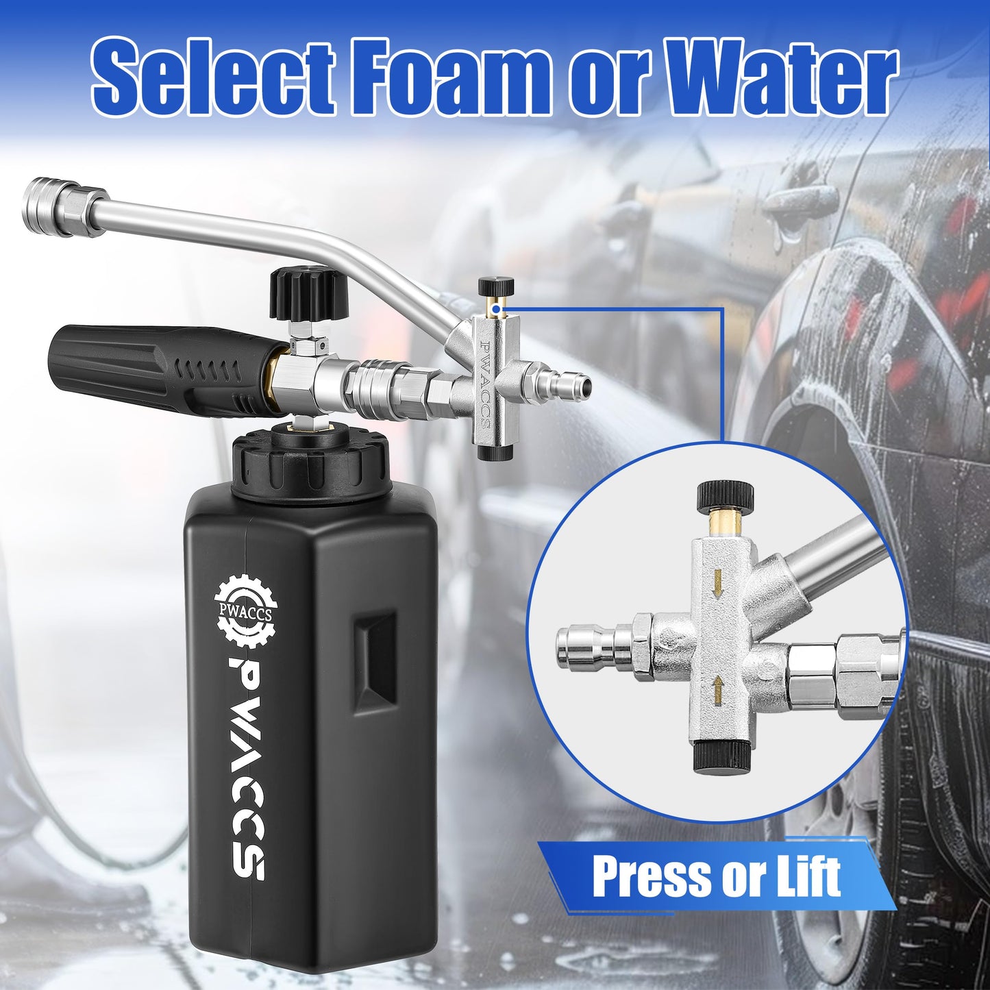 PWACCS Pressure Washer Foam Cannon Dual Connector Accessory, Power Washer Double Tip Attachment for Adjustable Foam Blaster, 1/4" Quick Connect Big Mouth Snow Foam Lance 1.5 L, 3600 PSI