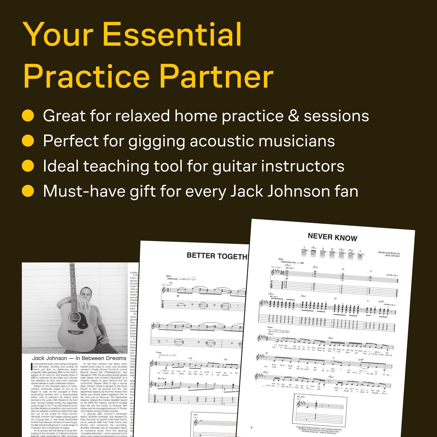 Jack Johnson: In Between Dreams | Guitar TAB Songbook for Intermediate Players | Acoustic Guitar Sheet Music Book with Lyrics and Chords | Play-It-Like-It-Is Artist Folio for Pop Rock Guitarists