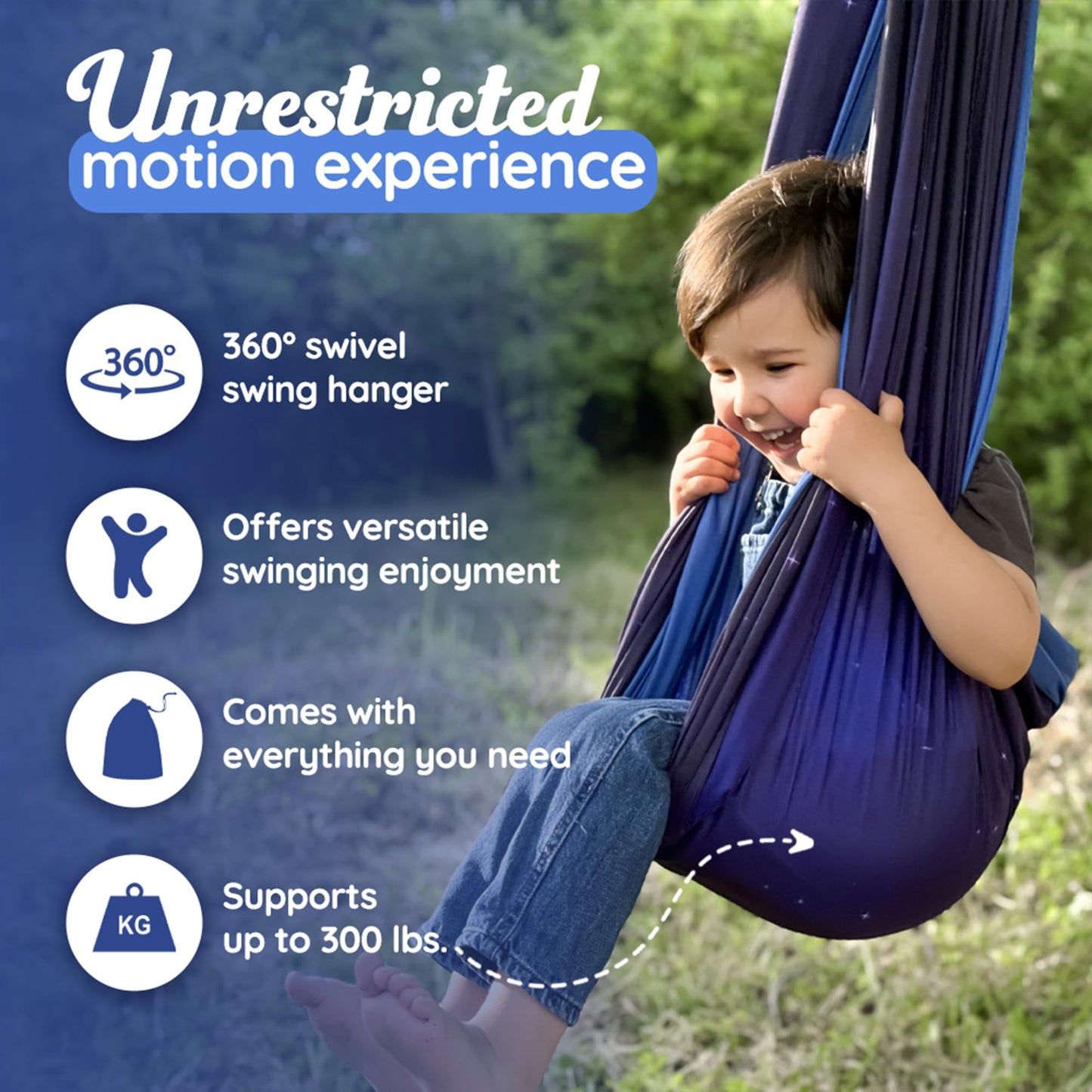 Sensory Swing for Kids Indoor Outdoor - (Hardware Included) 360° Rotating Dual Layer Therapy Hug Swing Calming Yoga Swing for Children with Autism, ADHD, Sensory Processing Disorder and Autism