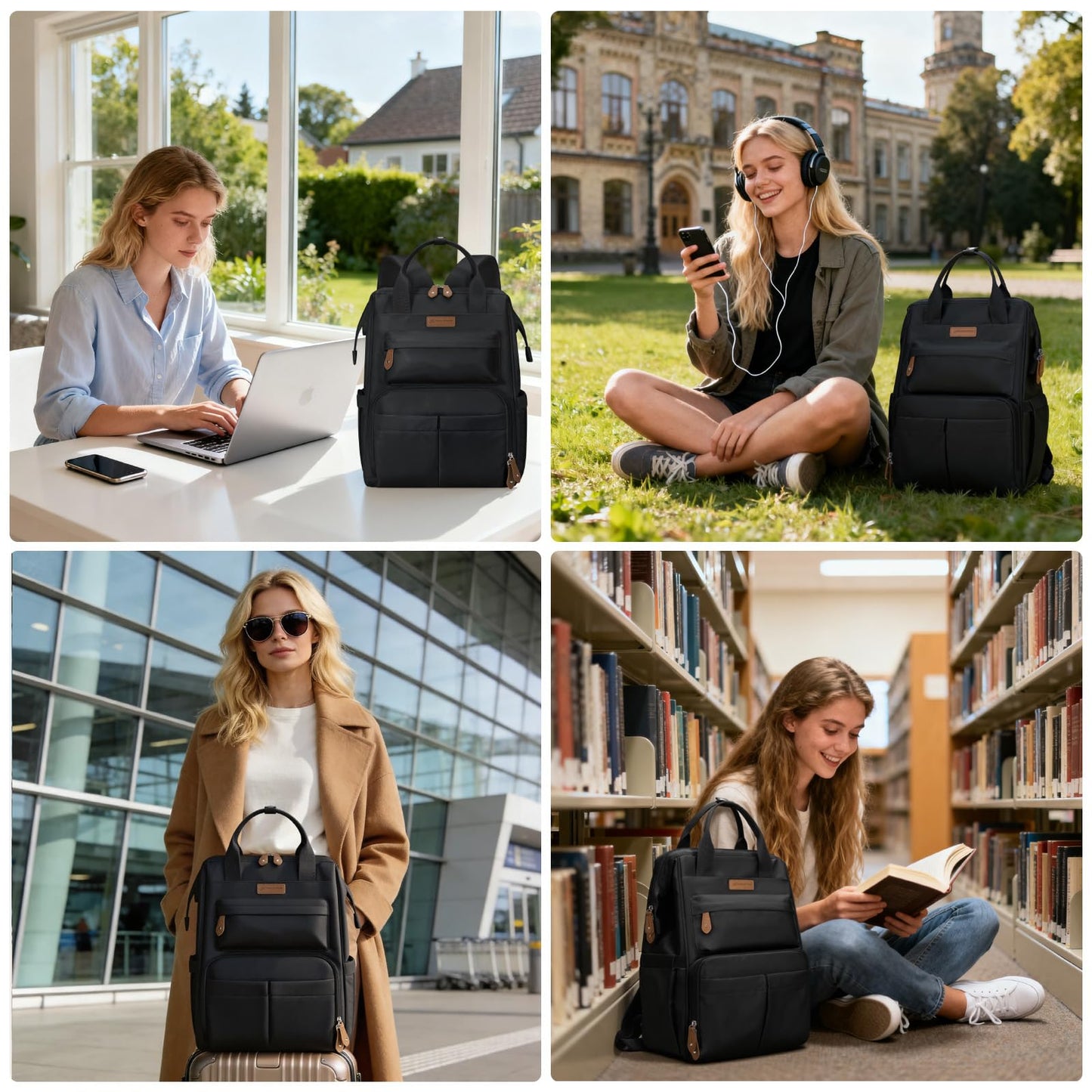 Maelstrom Laptop Backpack for Women Men, Waterproof Travel Backpack, Anti-Theft Computer Work Bag with Luggage Strap (Black-17.3Inch)