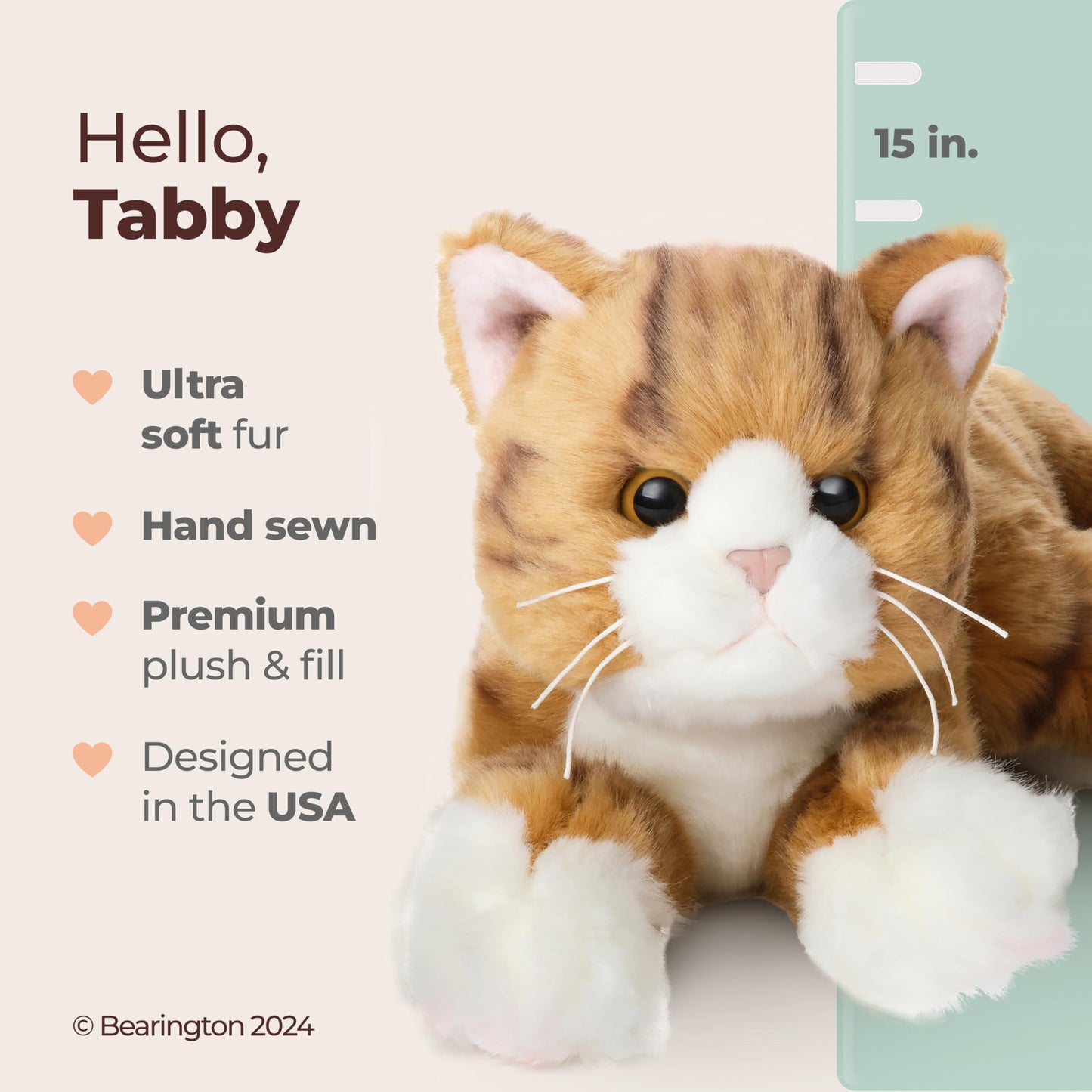 Bearington Tabby Plush Stuffed Animal Orange Striped Tabby Cat, Kitten 15 inch