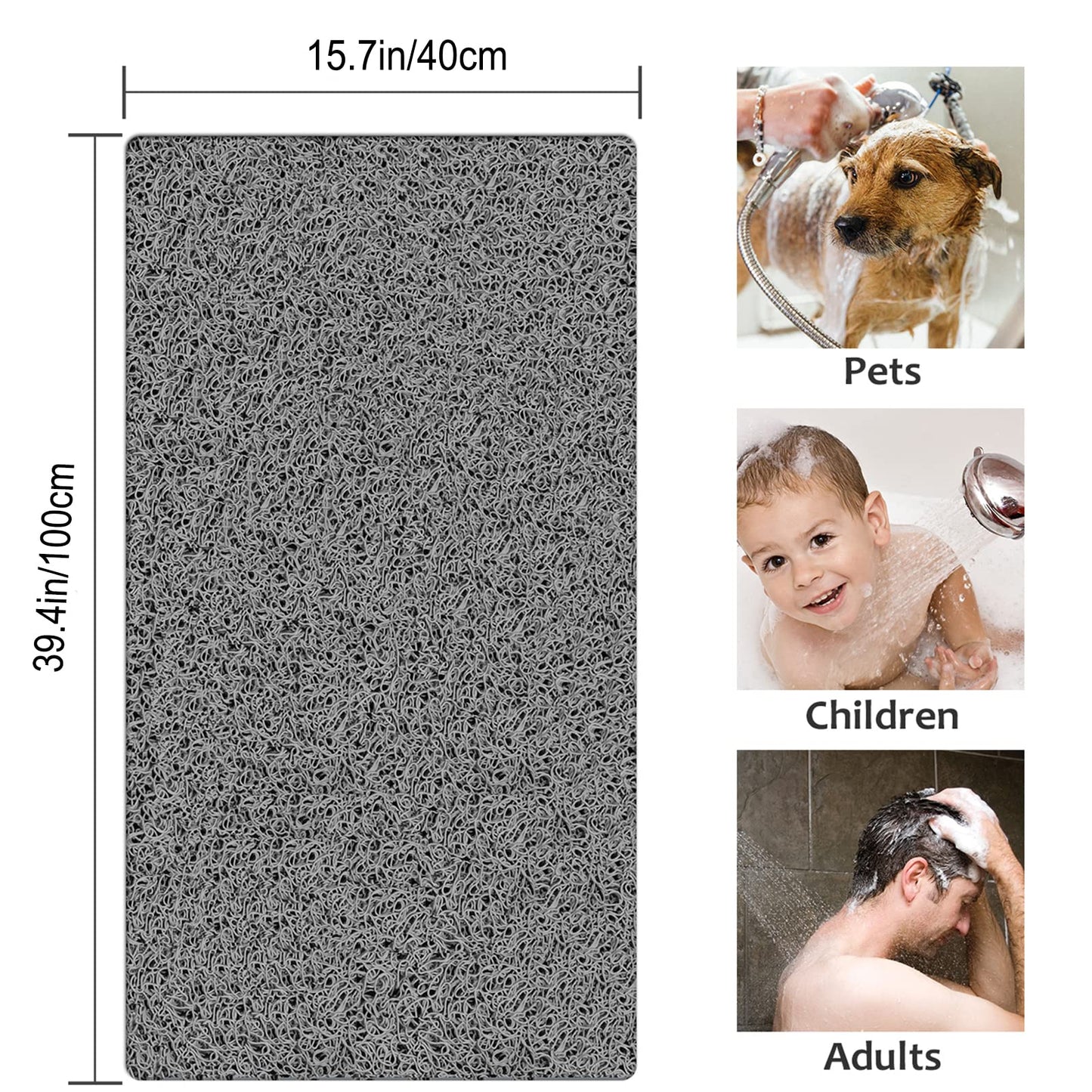 Bathtub Mat Non Slip Shower Mat, 40 x 100 cm, Soft Textured PVC Loofah Mat for Bathroom Inside Shower Anti Slip Bath Mat Bathroom Rug Carpet No Suction Cup, Quick Dry