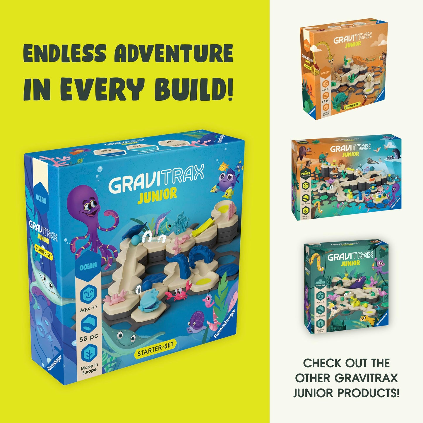 Ravensburger GraviTrax Junior Starter Set - My Ocean - 58-Piece Marble Run Game - Fun and Educational Preschool Marble Construction - STEM-Friendly, Interactive Learning - Kids Age 3 and Older