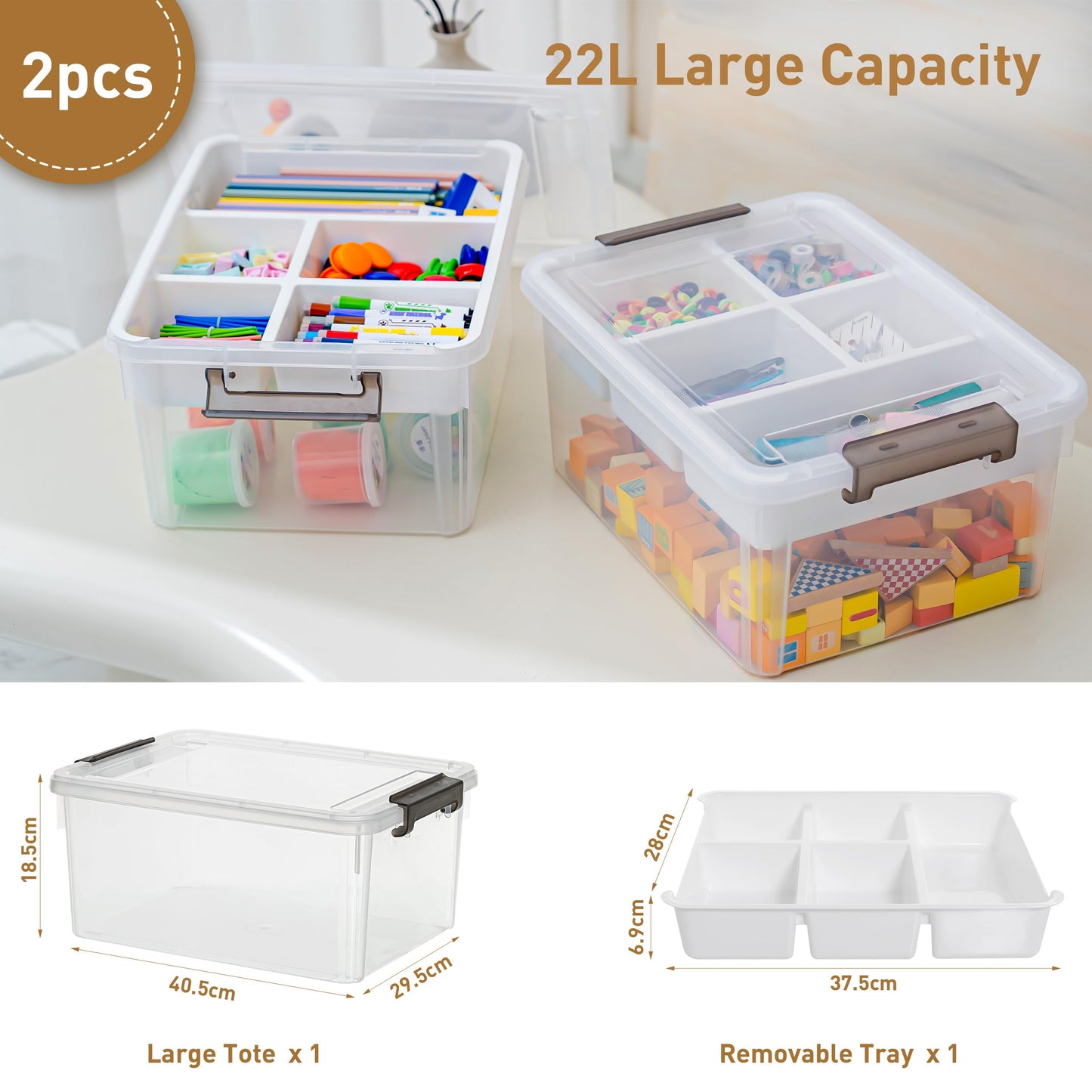 Citylife 17QT Plastic Storage Box with Removable Tray Craft Organizers and Storage Clear Storage Container for Organizing Bead, Tool, Sewing 2 Packs