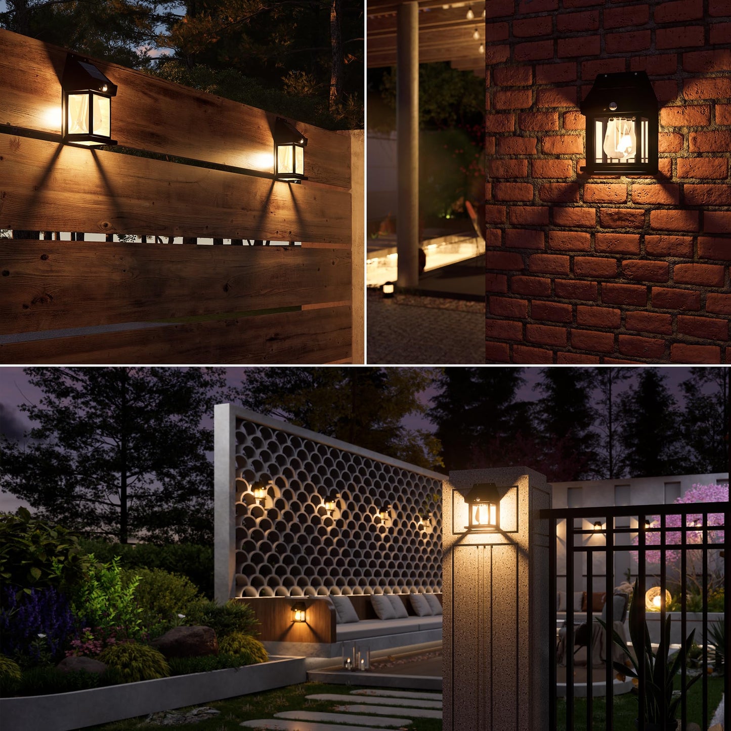 Jyoiat Outdoor Solar Wall Lights - 4 Pack Porch Wall Square Lights with 3 Modes & Motion Sensor Front Fence Lantern Lights for Outside,Backyard,Garage Decorative (4)