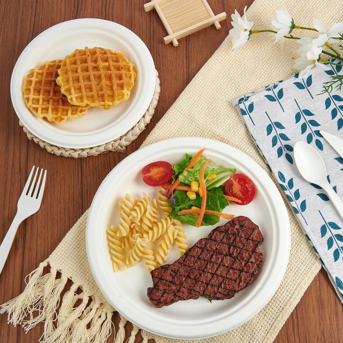 150 Pack Paper Plates, 9 Inch Disposable Plates Compostable Heavy Duty Plates Eco Friendly White Bagasse Plate Fibers Biodegradable for Events Crafts Projects Dry Foods General Use