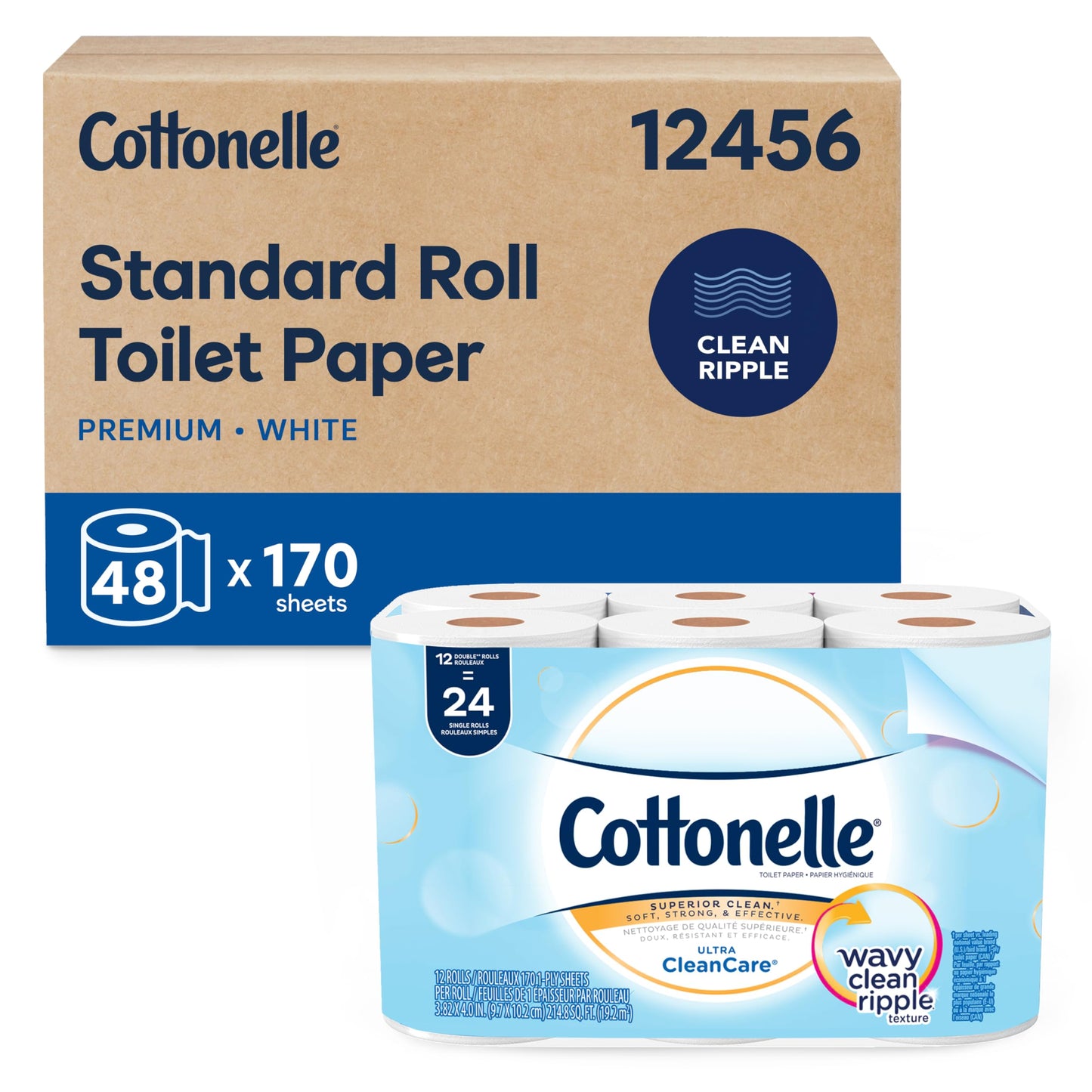 Cottonelle Professional Standard Roll Toilet Paper, Bulk (12456), White (48 Rolls of 170 Sheets, 8,160 Sheet Total)