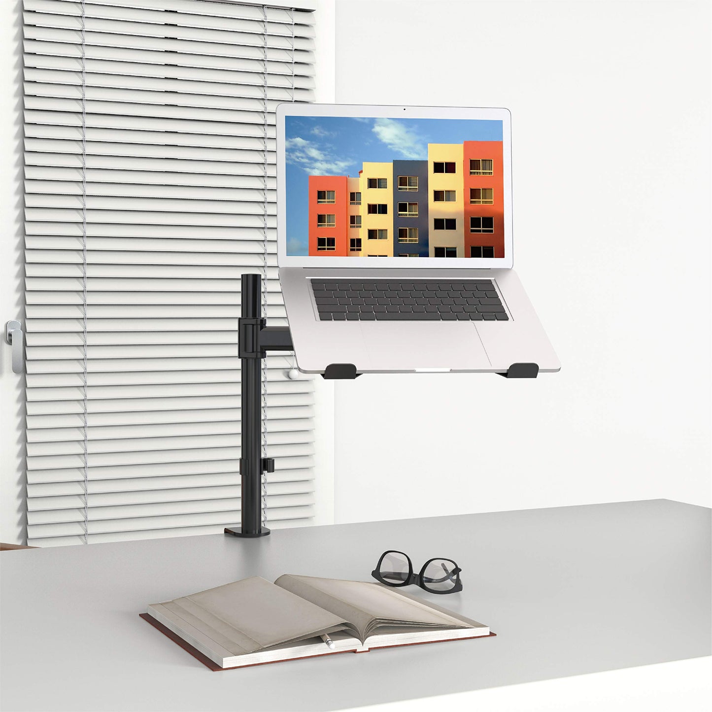 SHOPPINGALL Fully Adjustable Laptop Mount Stand for Laptops Up to 17", Both Desk clamp and Grommet mounting - SA-D28+D15-Black