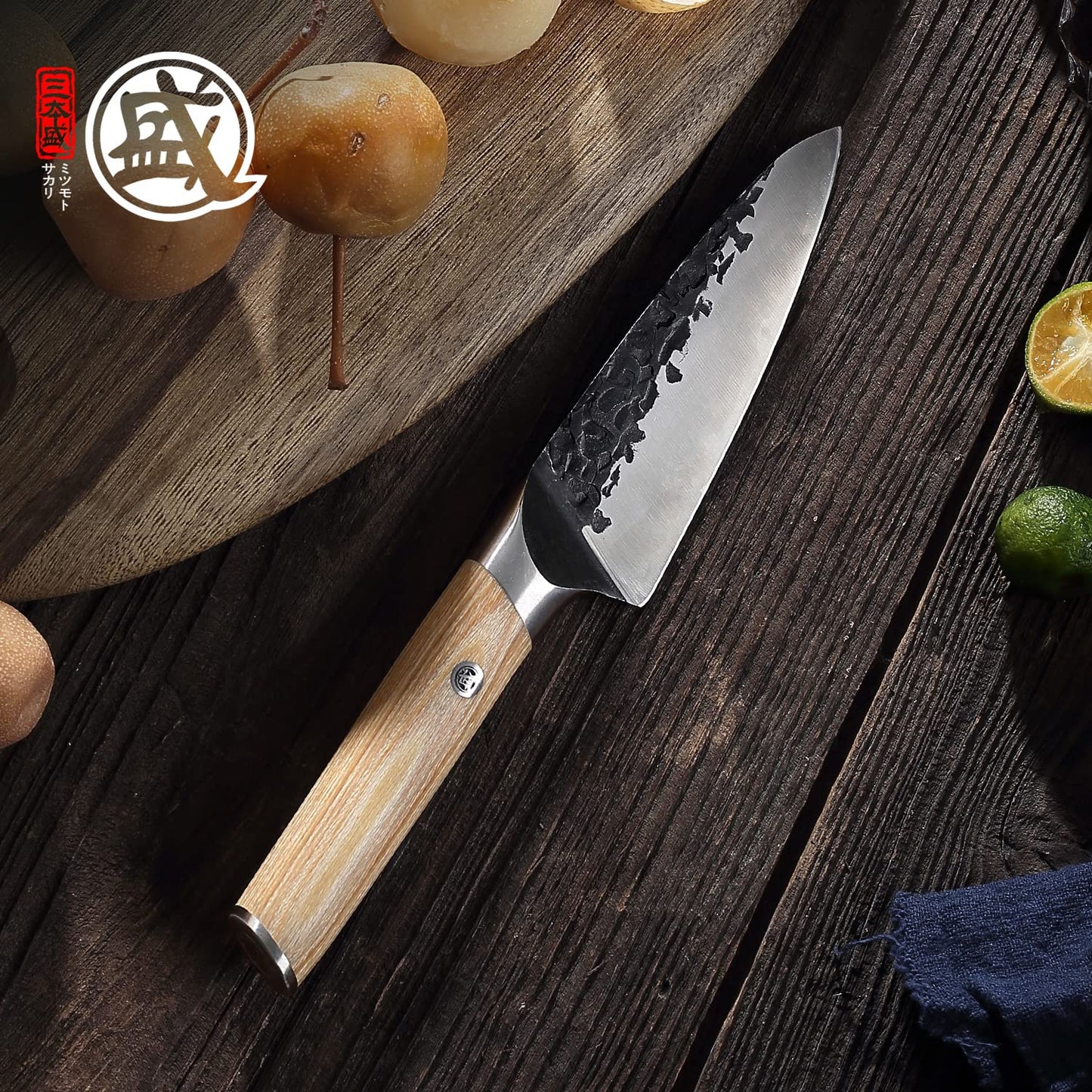 MITSUMOTO SAKARI 4.5 inch Japanese Kitchen Paring Knife, Professional Hand Forged Kitchen Small Chef Knife, High Carbon Stainless Steel Classic Japanese Fruit Knife (Pakkawood Handle)